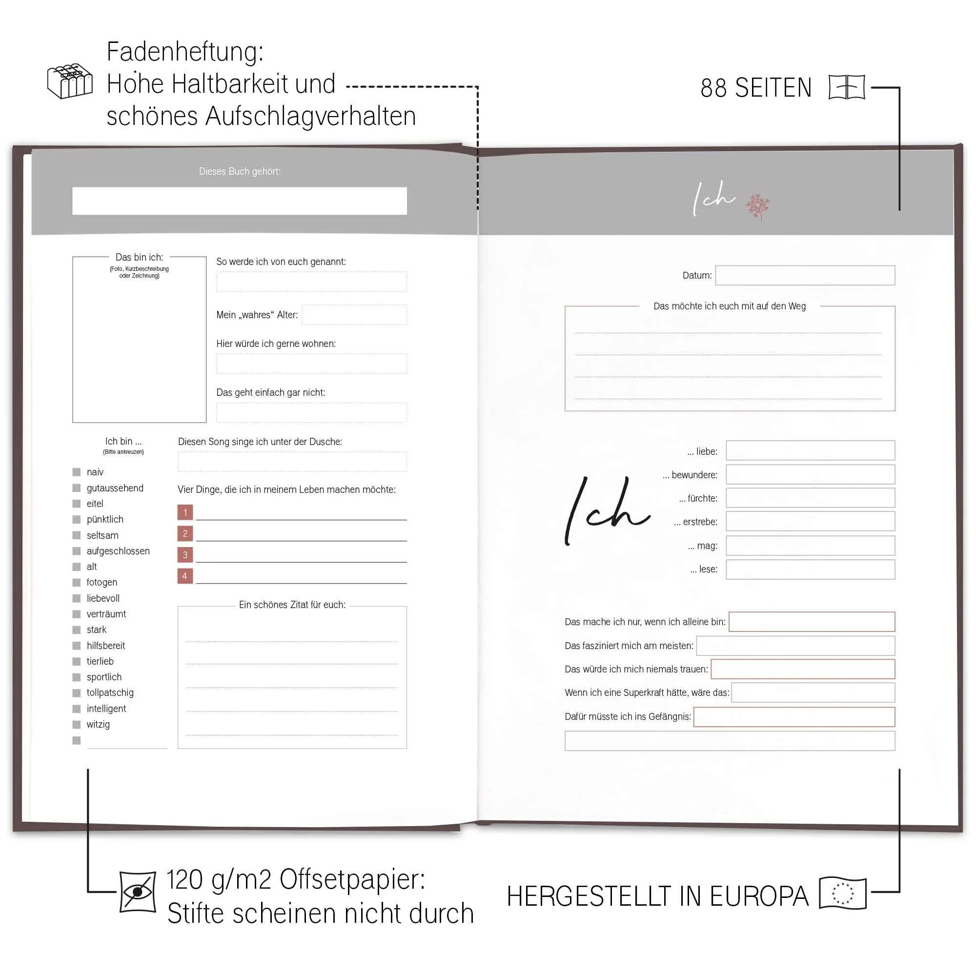 LEAF & GOLD® Freundebuch zum Ausfüllen I Freundebuch für Erwachsene mit edlem Gold-Cover I Freundschaftsbuch mit persönlichen Fragen I Poesiealbum - Image 7