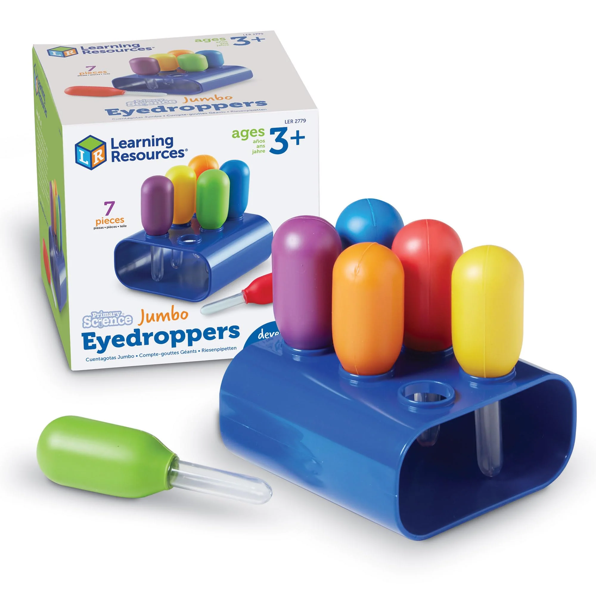 Learning Resources Riesen-Pipetten (Set mit 6 Stück in Halterung), pipetten groß für tuff Tray & Sensory Play, wasserspielzeug Kinder, Pipette für wissenschaftliche experimente für Kinder ab 3+