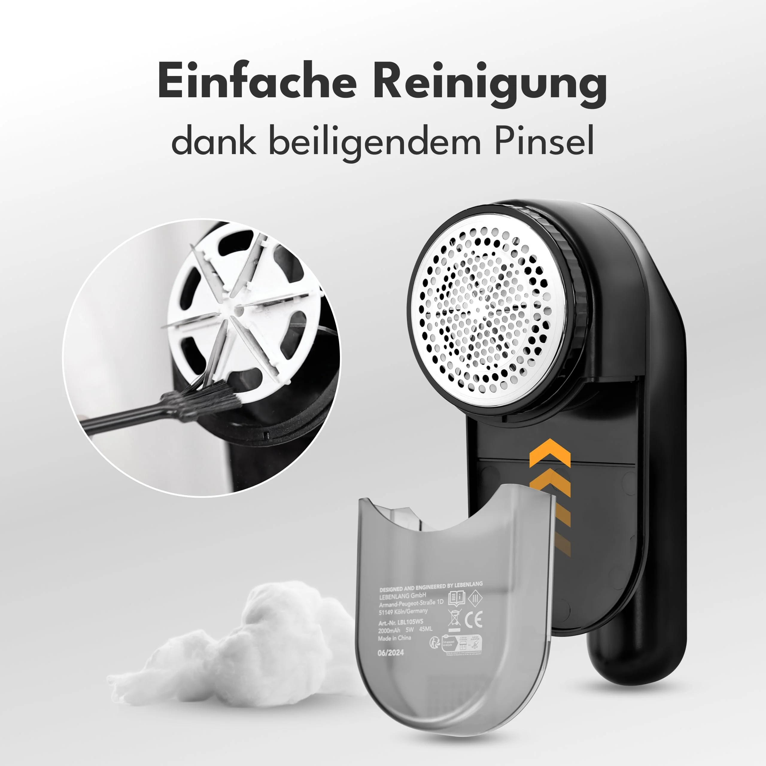 LEBENLANG Fusselrasierer Elektrisch 2000mAh - Inkl. LED Anzeige & Reinigungspinsel I Bis zu 2h Laufzeit I Flusenrasierer für Kleidung Fusselentferner Kleidung Lint Remover Fuselrasier Flusenentferner - Image 4