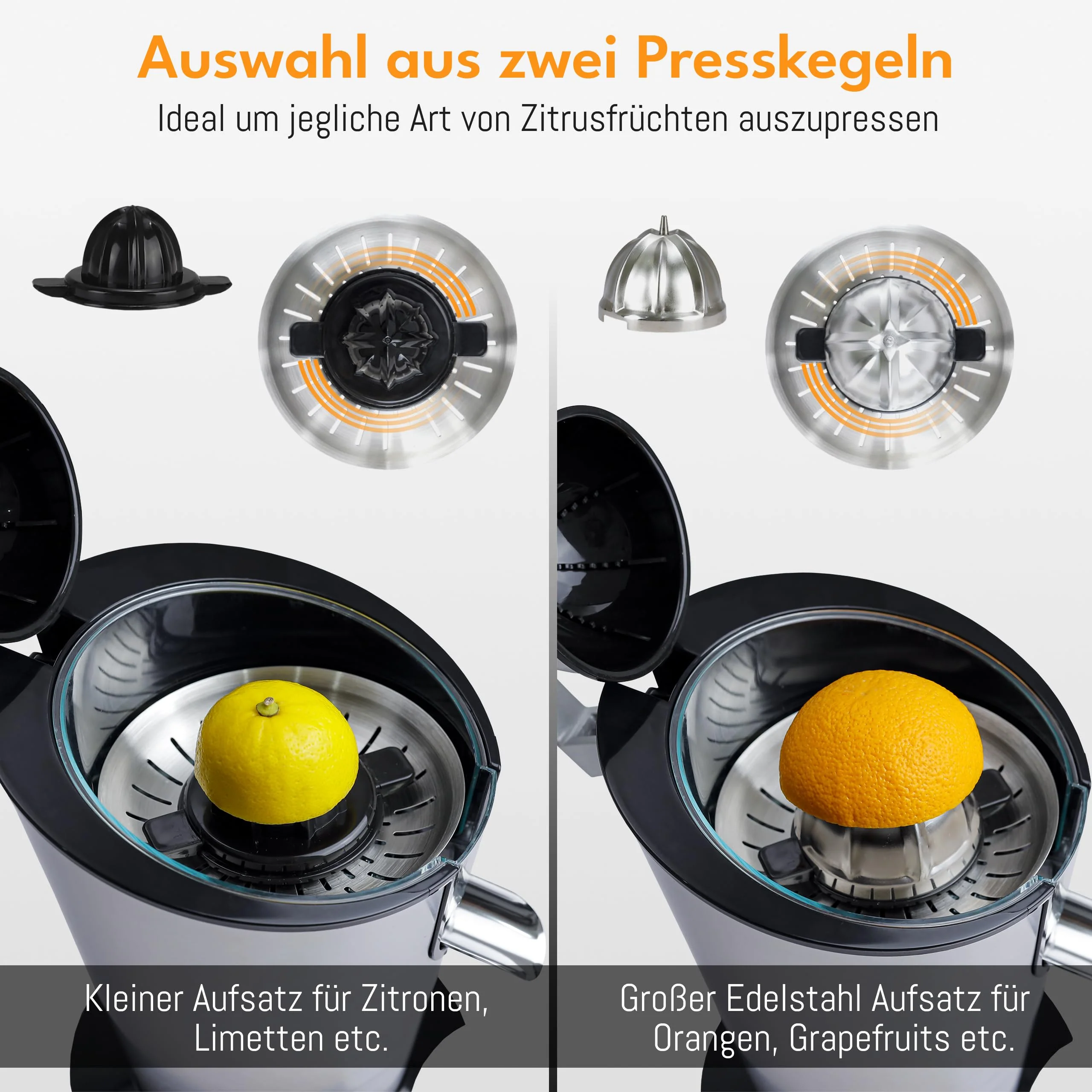 LEBENLANG Orangenpresse elektrische Edelstahl 600W - Inkl. Edelstahlkegel & BPA-Frei I Hohe Saftausbeute für Orangen & Zitronen I Elektrische Saftpresse elektrisch Entsafter Zitruspresse Fruchtpresse - Image 3