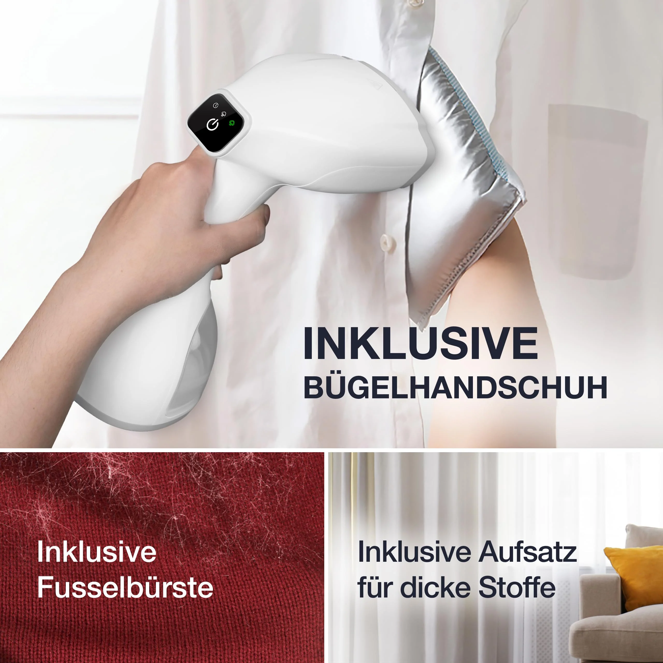 LEBENLANG Steamer Dampfglätter TESTSIEGER - 1500W & 300ml inkl. Bügelhandschuh & Aufsätze I Pro Dampfsteamer für Kleidung & Clothing I Dampfbügeleisen Stiemer Bügeleisen for Hand held steam iron & go - Image 6