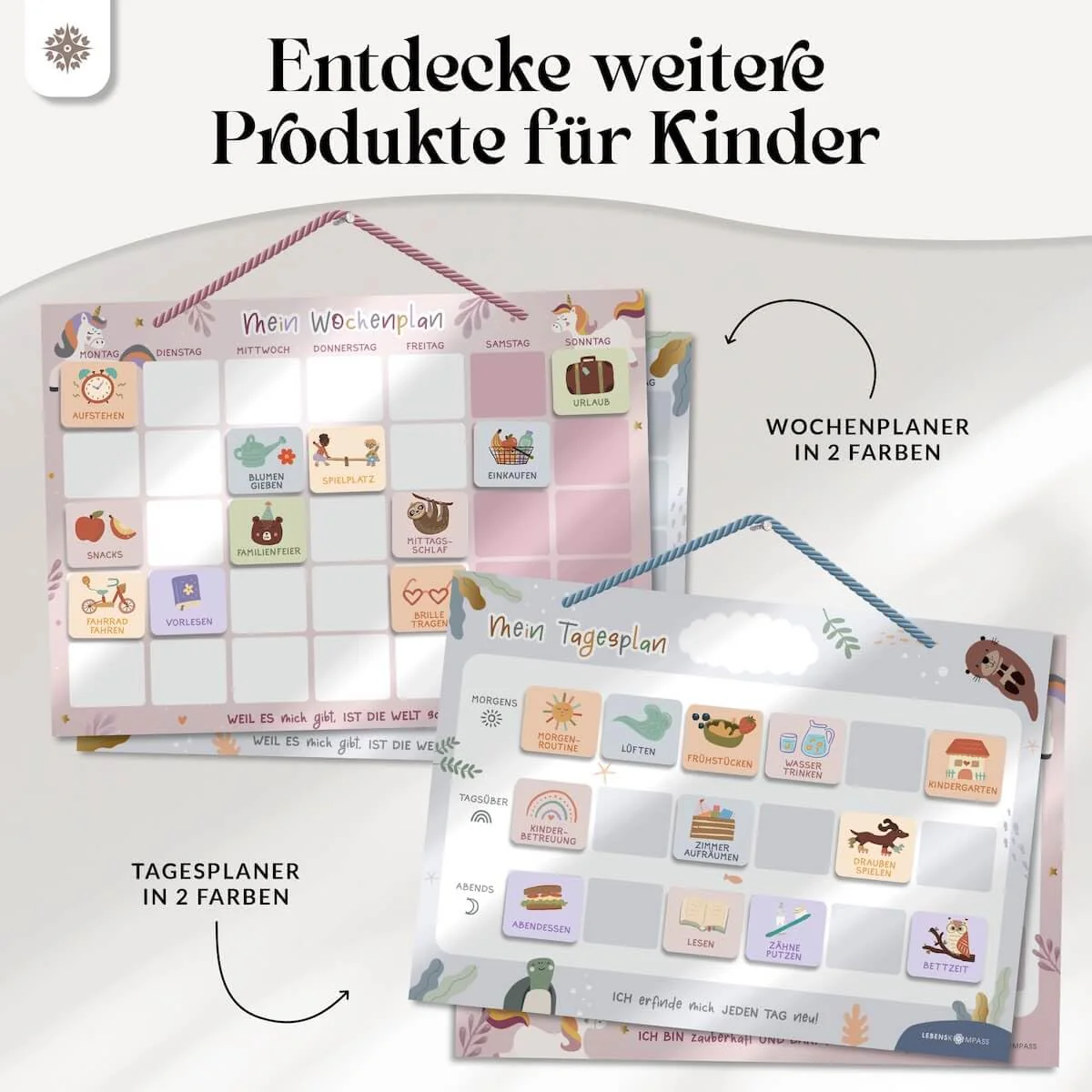 Lebenskompass® Belohnungstafel Kinder Rosa - Abwischbare Whiteboard-Tafel mit Aufhängeband - Belohnungsplaner für Kinder zur Motivation - Image 2