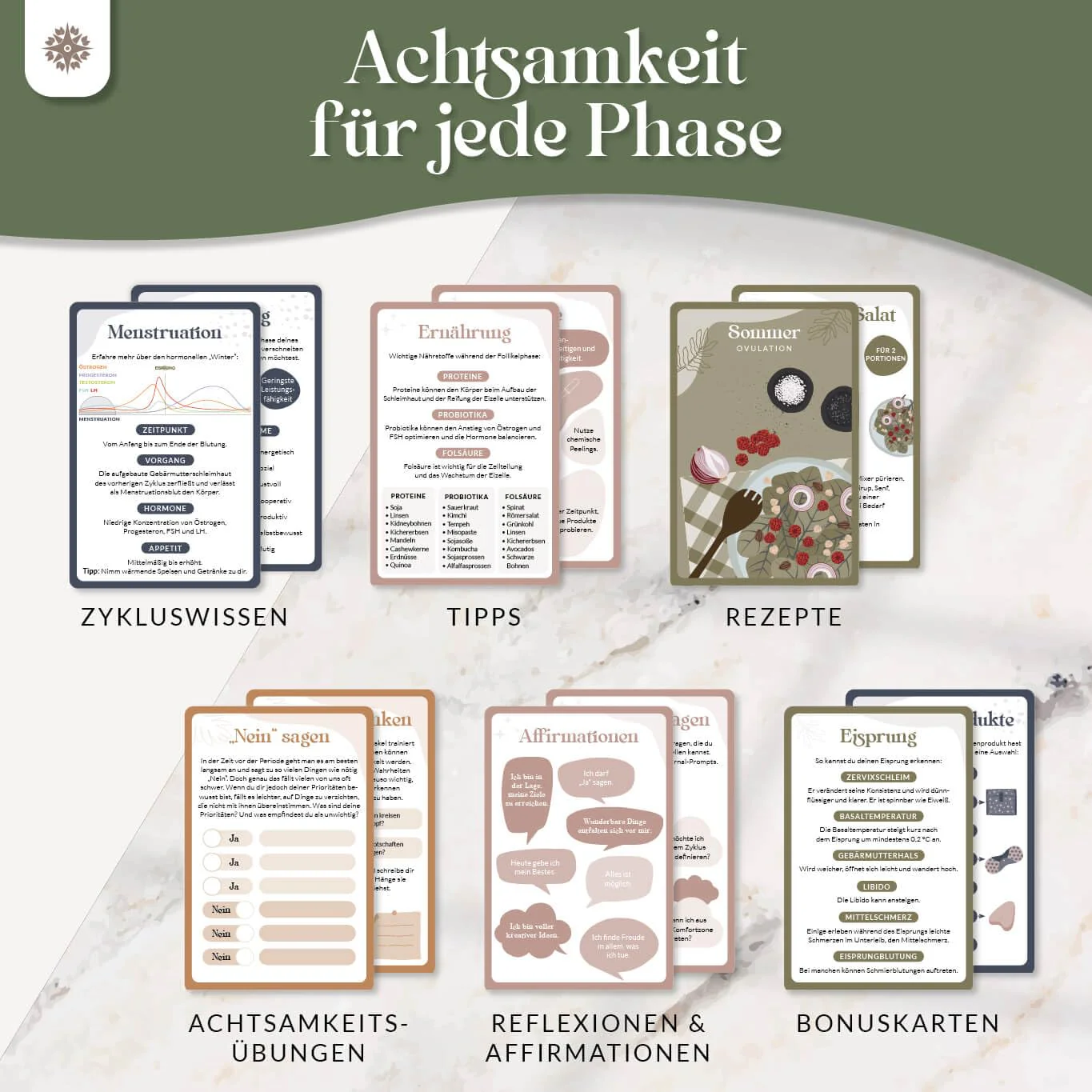 LEBENSKOMPASS 60 Zykluskarten - Achtsamkeit & Selbstliebe: Übungen und Affirmationen für den weiblichen Zyklus, inklusive Wissens-Booklet - - Image 5