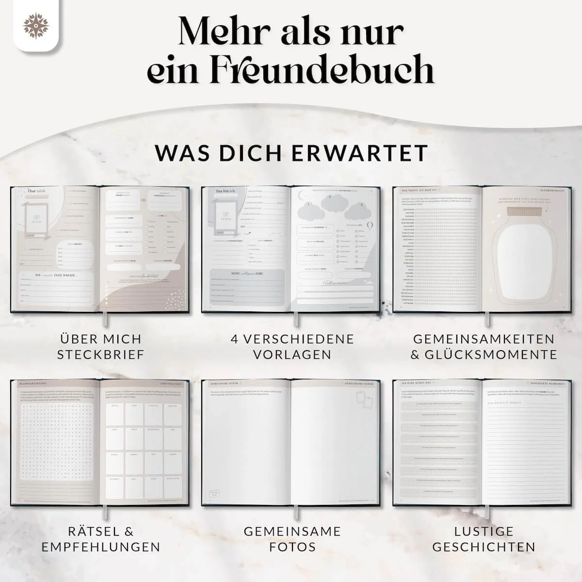 LEBENSKOMPASS Freundebuch für Erwachsene HEART - Ein Erwachsenen Freundebuch mit für 30 Freunde, abwechselnden Vorlagen & extra Gemeinschaftsseiten, A5 Hardcover mit Goldveredelung - Image 3