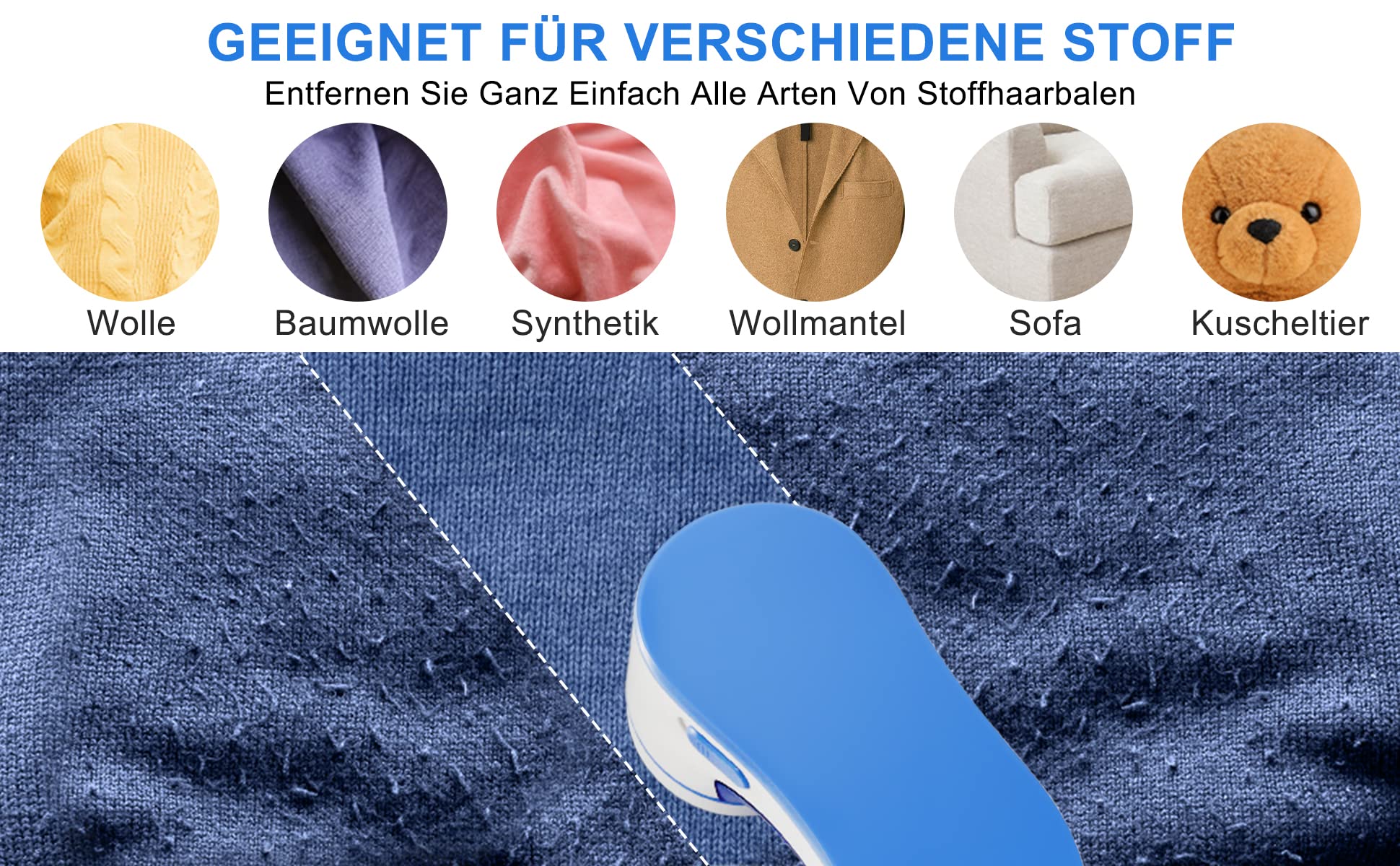 LEBEXY Fusselrasierer,Tragbarer Fusselentferner Elektrisch mit USB Aufladbar und 1 Ersatzklingen für Verschiedene Stoffe (Blau)