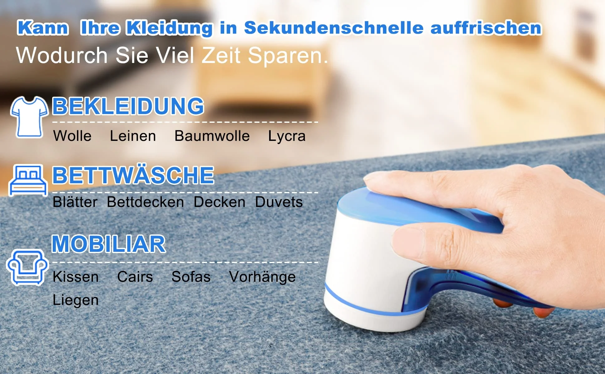 LEBEXY Fusselrasierer,Tragbarer Fusselentferner Elektrisch mit USB Aufladbar und 1 Ersatzklingen für Verschiedene Stoffe (Blau) - Image 6