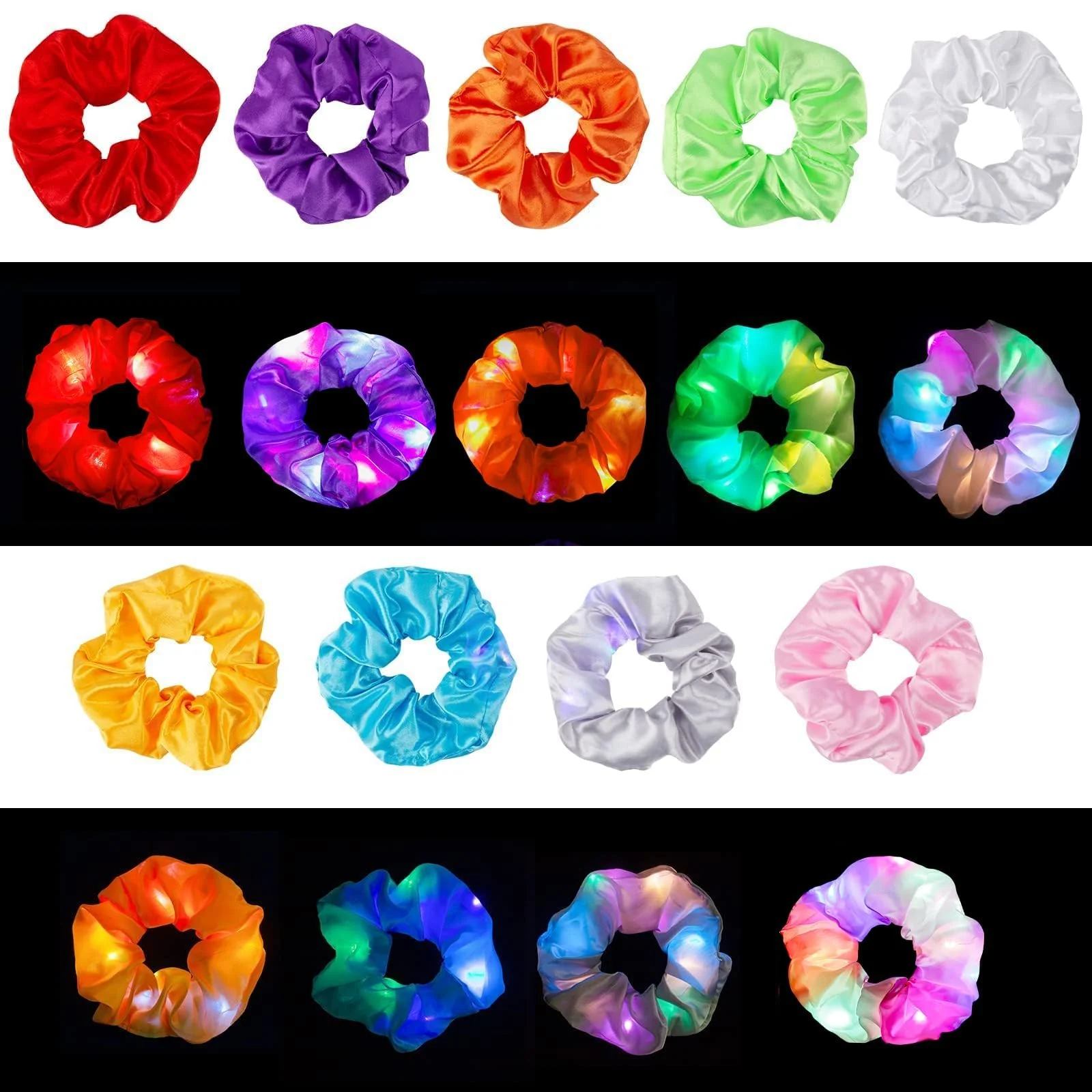 Led Haargummis Mädchen Leuchtender Haarschmuck 9Pcs Leuchtarmbänder Mitgebsel Kindergeburtstag Mädchen Give Aways Satin Haargummi Armband Neon Pyjama Party Deko Accessoire Frauen Geschenk - Image 3