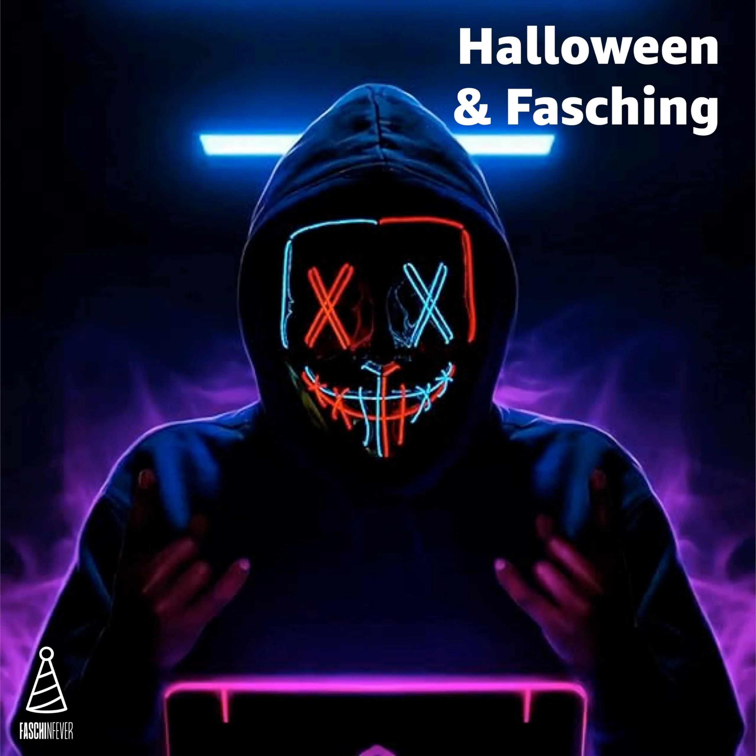 LED Purge Maske - Kostümmaske steuerbar für Halloween, Fasching & Karneval als Kostüm für Herren & Damen (Farbauswahl) (blau/rot) - Image 2