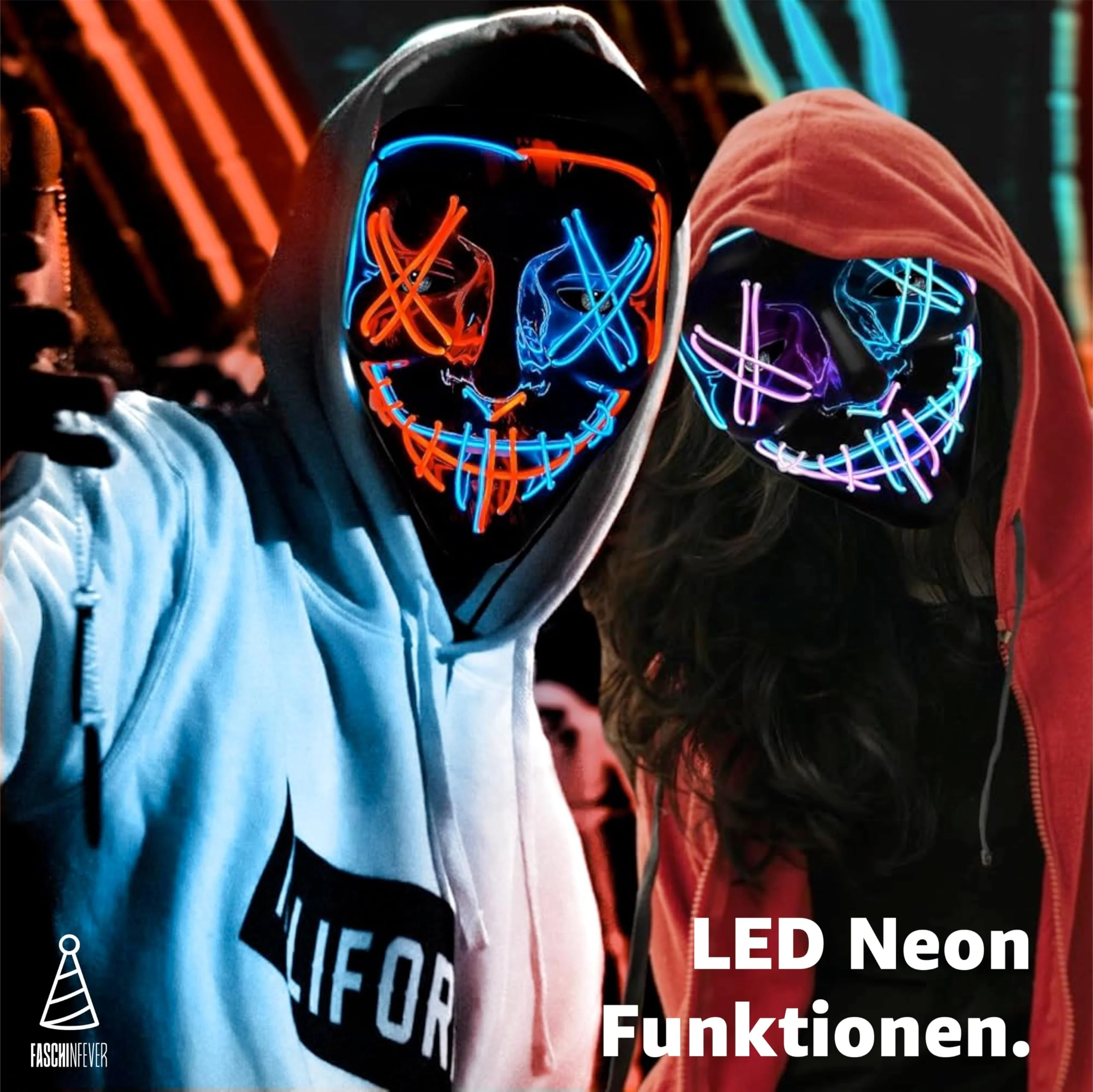 LED Purge Maske - Kostümmaske steuerbar für Halloween, Fasching & Karneval als Kostüm für Herren & Damen (Farbauswahl) (blau/rot) - Image 4