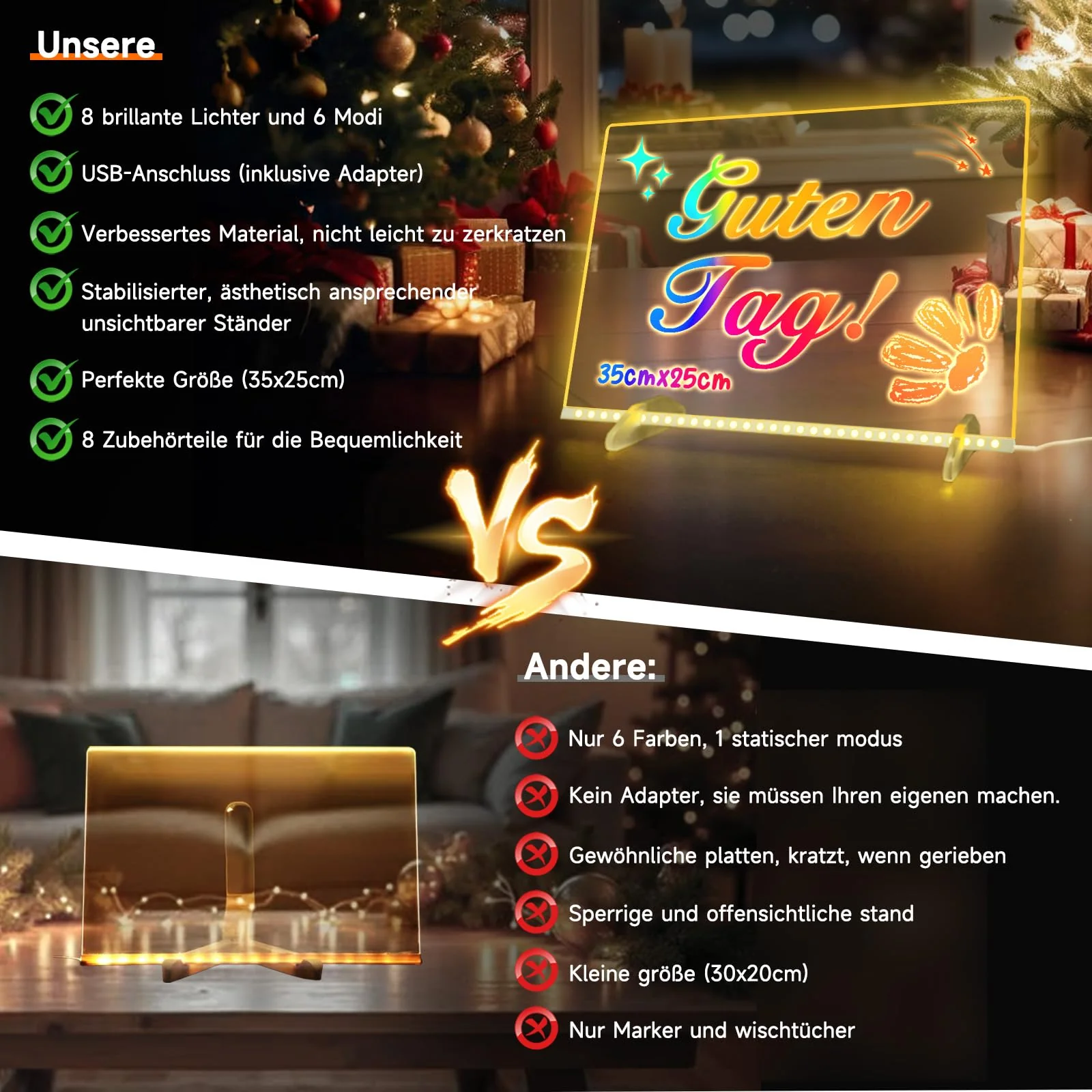 Led Zeichenbrett, Leuchtendes Led Zeichenbrett für Kinder mit 13 Farben & 6 Modi, 35x25cm Acryl Schreibtafel Kinder mit Adapter für Maltafel, Memo, Werbung, Nachtlicht, Wanddekoration - Image 7