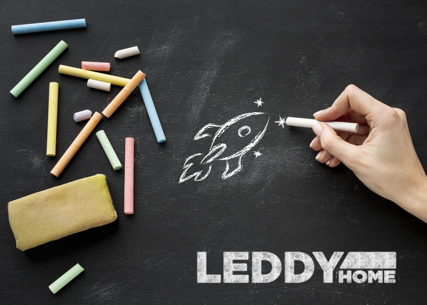 Leddy Set mit 24 weißen und farbigen Kreiden für Tafeln, Kreide in 5 Farben + Weiß mit hohem Kontrast, für Schule, Büro, Studium, Handwerk, Zeichnen - Image 4
