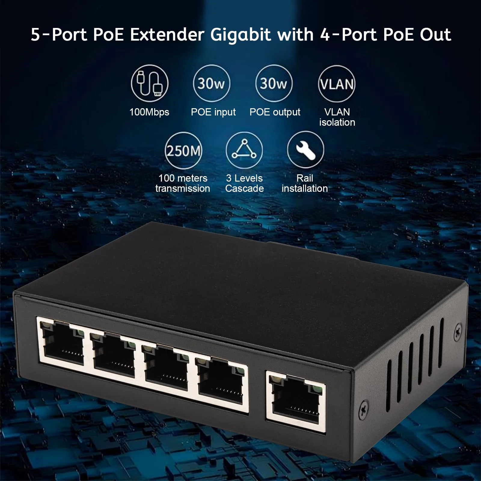 Leehitech Desktop/Wall Mount PoE Extender, 1 PoE in 4 PoE Out, IEEE802.3af/at PoE Powered, 10/100Mbps Ethernet, 100M/328FT Signal Extende POE Repeater, PoE Extender Injektor Netzwerk Extender - Image 7