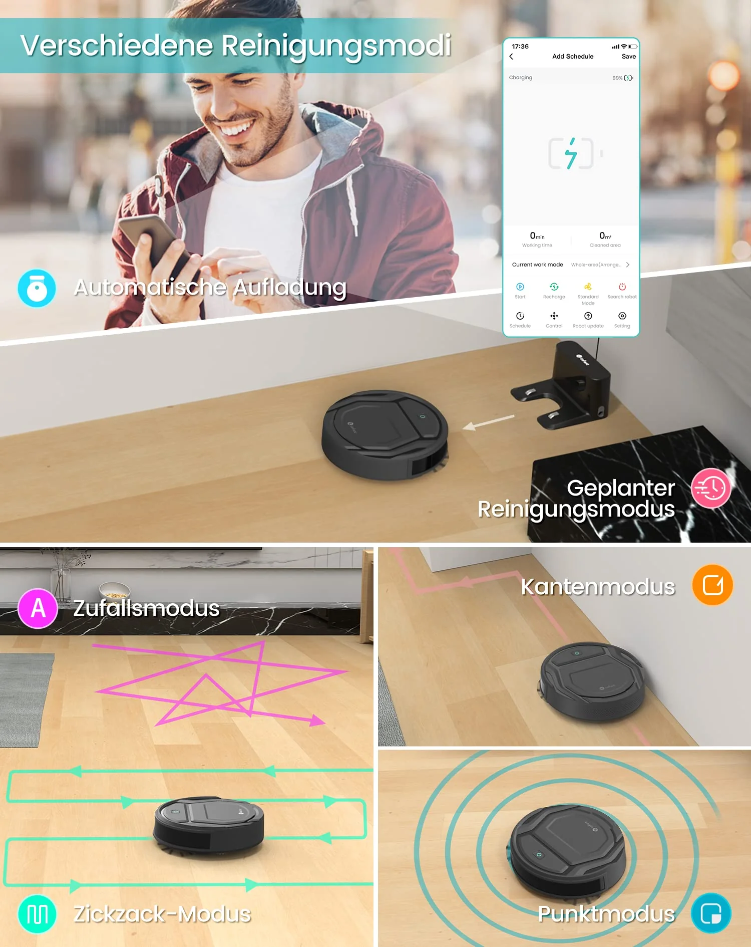 LEFANT 210PG Saugroboter mit 2200 Pa,WLAN Roboterstaubsauger Kompatibel mit Alexa und APP-Steuerung,120 Min Laufzeit, Staubsauger Roboter optimiert für Teppich Tierhaare Hartböden mit Ladestation - Image 10