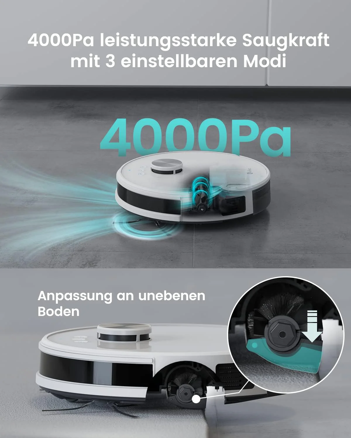 LEFANT M1 Saugroboter mit Wischfunktion, LiDAR Navigation, 4000Pa Staubsauger Roboter, 200Mins Max, Selbstaufladend, WLAN, 8 mit No-Go-Zonen, Ideal Tierhaare, Teppich, Hartboden