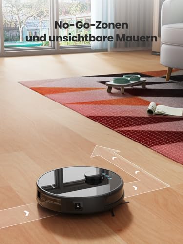 Lefant M1 Saugroboter mit Wischfunktion, LiDAR Navigation, 5500Pa Staubsauger Roboter, Multi-Floor Mapping, Selbstaufladend, WLAN, 8 mit No-Go-Zonen, Applicable Tierhaare, Teppich, Hartboden,Schwarz - Image 3