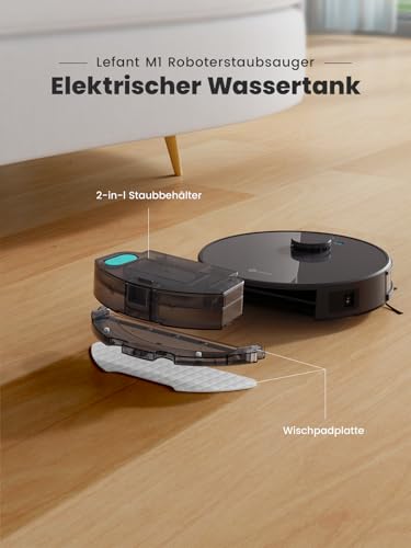 Lefant M1 Saugroboter mit Wischfunktion, LiDAR Navigation, 5500Pa Staubsauger Roboter, Multi-Floor Mapping, Selbstaufladend, WLAN, 8 mit No-Go-Zonen, Applicable Tierhaare, Teppich, Hartboden,Schwarz - Image 6