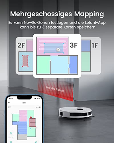 Lefant M1 Saugroboter mit Wischfunktion, Mehrstufiges Mapping mit No-Go-Zonen, 5500Pa Staubsauger Roboter 150 Mins Max, Ideal für Tierhaare und Hartböden, App-/Alexa-Steuerung,Weiß - Image 3