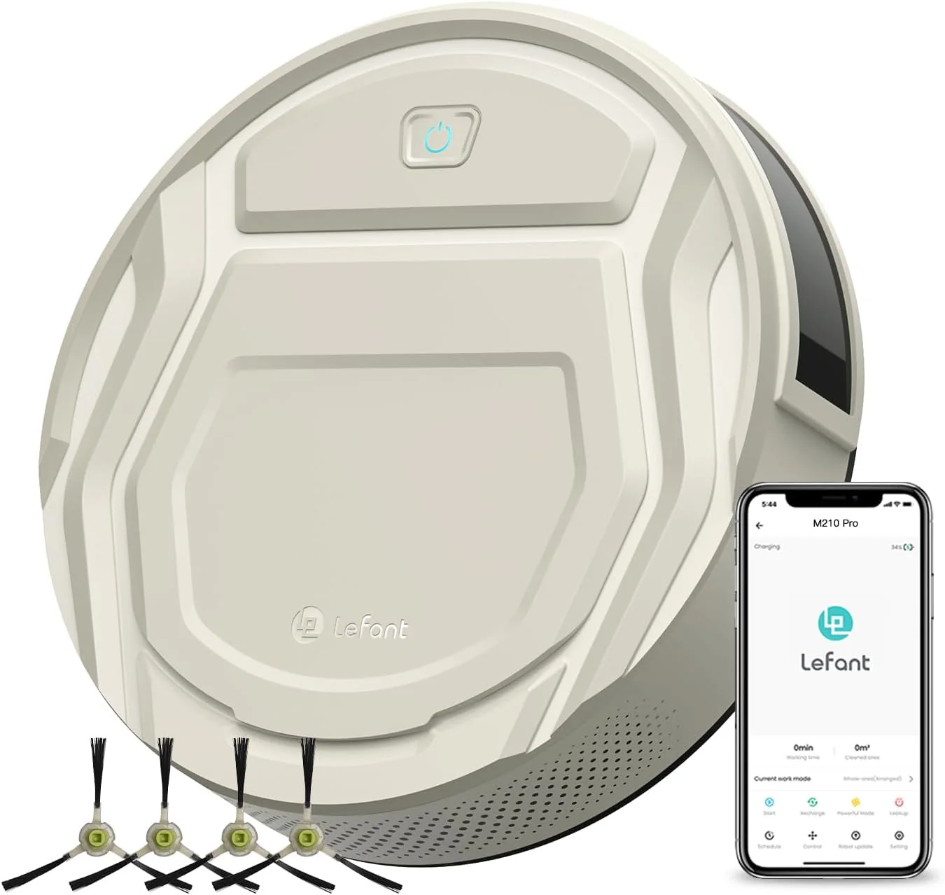 LEFANT M210P Saugroboter, Superschlank Staubsauger Roboter, 2200 Pa Saugkraft, 120 Min Laufzeit, WLAN optimiert für Teppiche, Tierhaare, Hartböden, Roboterstaubsauger mit Ladestation, Champagnergrau