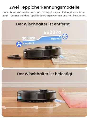 LEFANT M2Pro Staubsaugerroboter, 5500Pa Saugroboter mit Wischfunktion mit Auto Staubabsaugung, Staubsauger Roboter mit LiDAR-Navigation Mapping, Vermeidung von Hindernissen PSD, für Tierhaare, Schwarz - Image 5