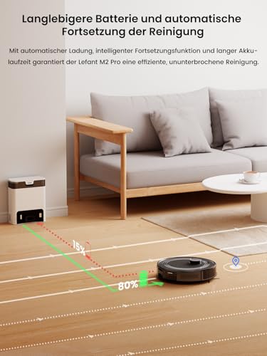 LEFANT M2Pro Staubsaugerroboter, 5500Pa Saugroboter mit Wischfunktion mit Auto Staubabsaugung, Staubsauger Roboter mit LiDAR-Navigation Mapping, Vermeidung von Hindernissen PSD, für Tierhaare, Schwarz - Image 7