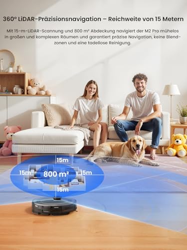LEFANT M2Pro Staubsaugerroboter, 5500Pa Saugroboter mit Wischfunktion mit Auto Staubabsaugung, Staubsauger Roboter mit LiDAR-Navigation Mapping, Vermeidung von Hindernissen PSD, für Tierhaare, Schwarz - Image 9