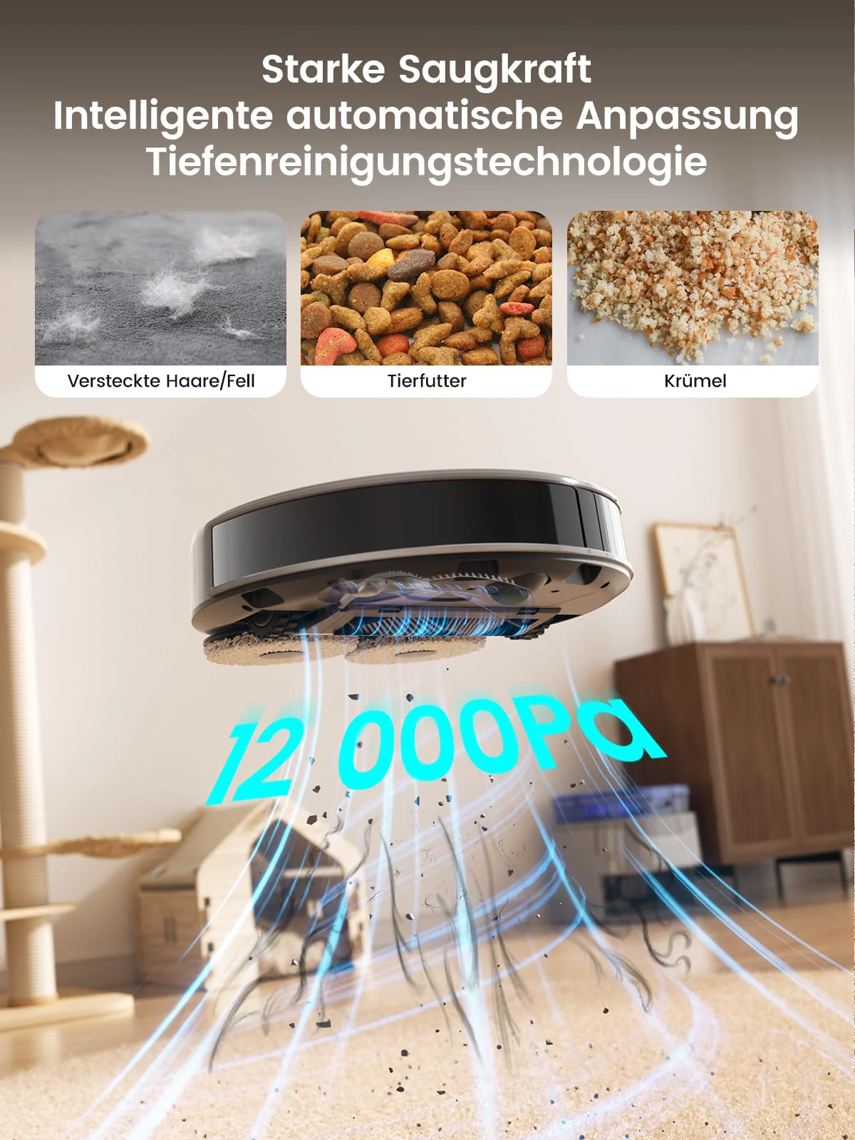 LEFANT M3 Saugroboter mit Wischfunktion,12000 Pa Saugkraft,Automatisches Andocken,Vermeiden von Hindernissen,Anheben des Wischmopps,220Mins Max,Anti-Tangle,LiDAR Navigation,WLAN, App und Alexa, Grau - Image 7