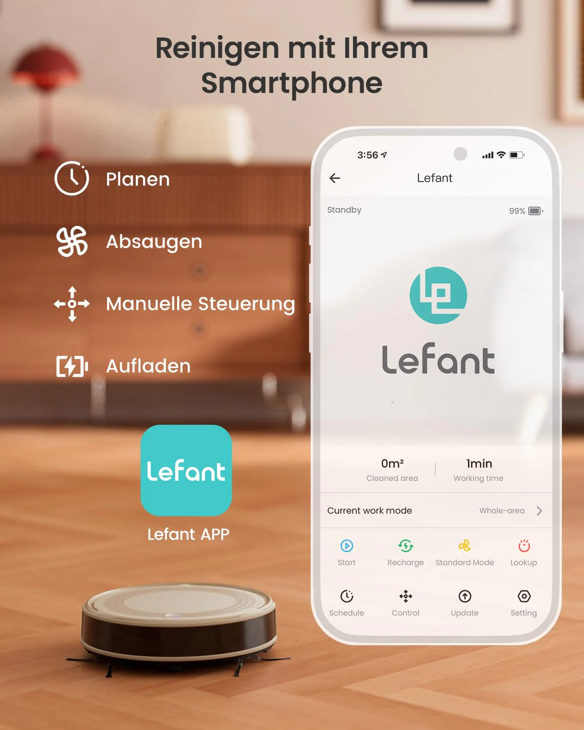 LEFANT M310 Staubsauger Roboter, Saugroboter mit 4500 Pa Saugkraft, 180 Minuten Akkulaufzeit, Hindernisvermeidung, Steuerung per WLAN, App und Alexa, Geeignet für Tierhaare und Hartböden - Image 3