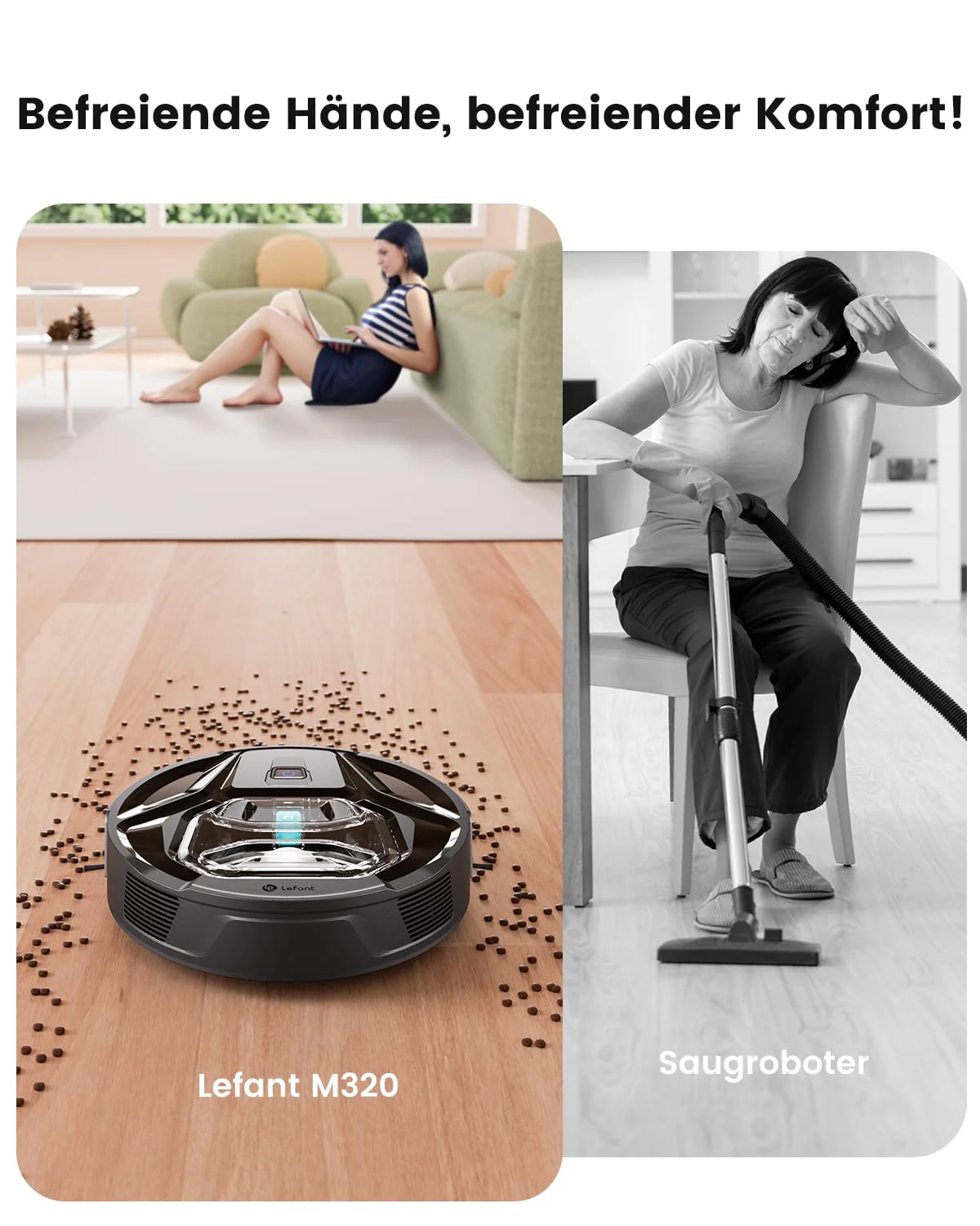 LEFANT M320 Saugroboter mit Wischfunktion 3 in 1, 6.000Pa Staubsauger Roboter mit Präzise-Entfernungs-Navigation, Sichtbar 800ML Staubbehälter, 210Mins, WLAN/App, Ideal für Tierhaare, Teppiche - Image 3