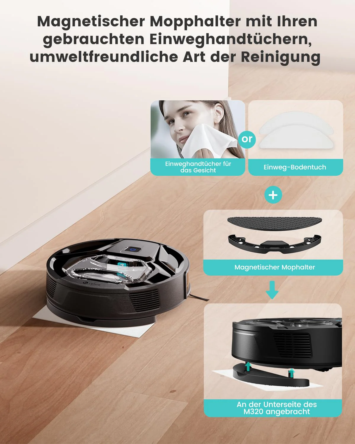 LEFANT M320 Saugroboter mit Wischfunktion 3 in 1, 6.000Pa Staubsauger Roboter mit Präzise-Entfernungs-Navigation, Sichtbar 800ML Staubbehälter, 210Mins, WLAN/App, Ideal für Tierhaare, Teppiche - Image 5