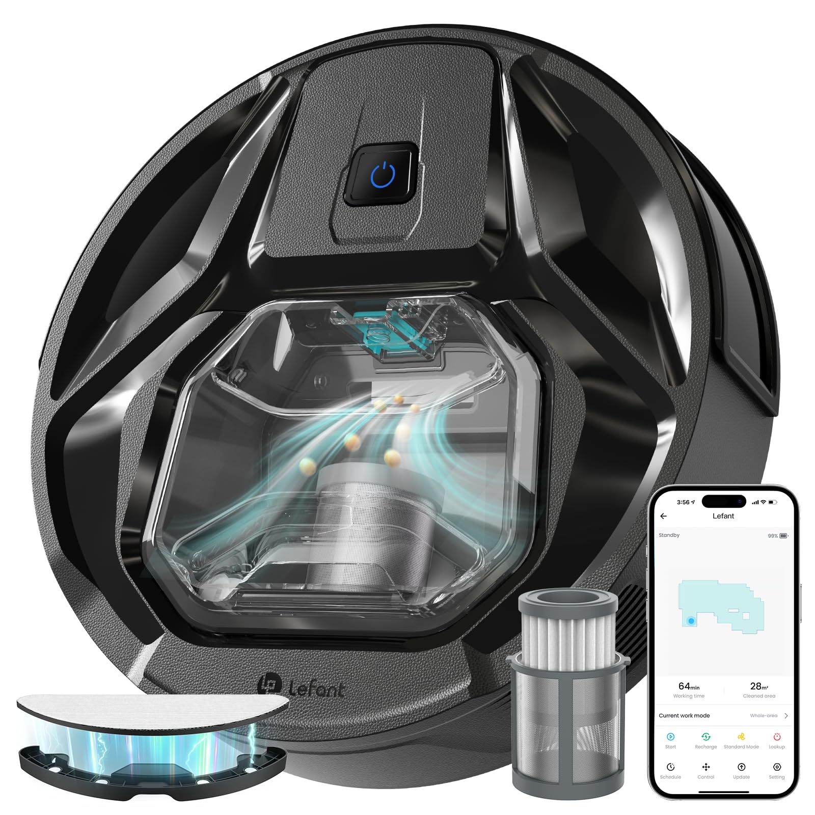 LEFANT M320 Saugroboter mit Wischfunktion 3 in 1, 6000Pa Staubsauger Roboter mit Präzise-Entfernungs-Navigation, Sichtbar 800ML Staubbehälter, 210Mins, WLAN/App, Ideal für Tierhaare, Teppiche - Image 9