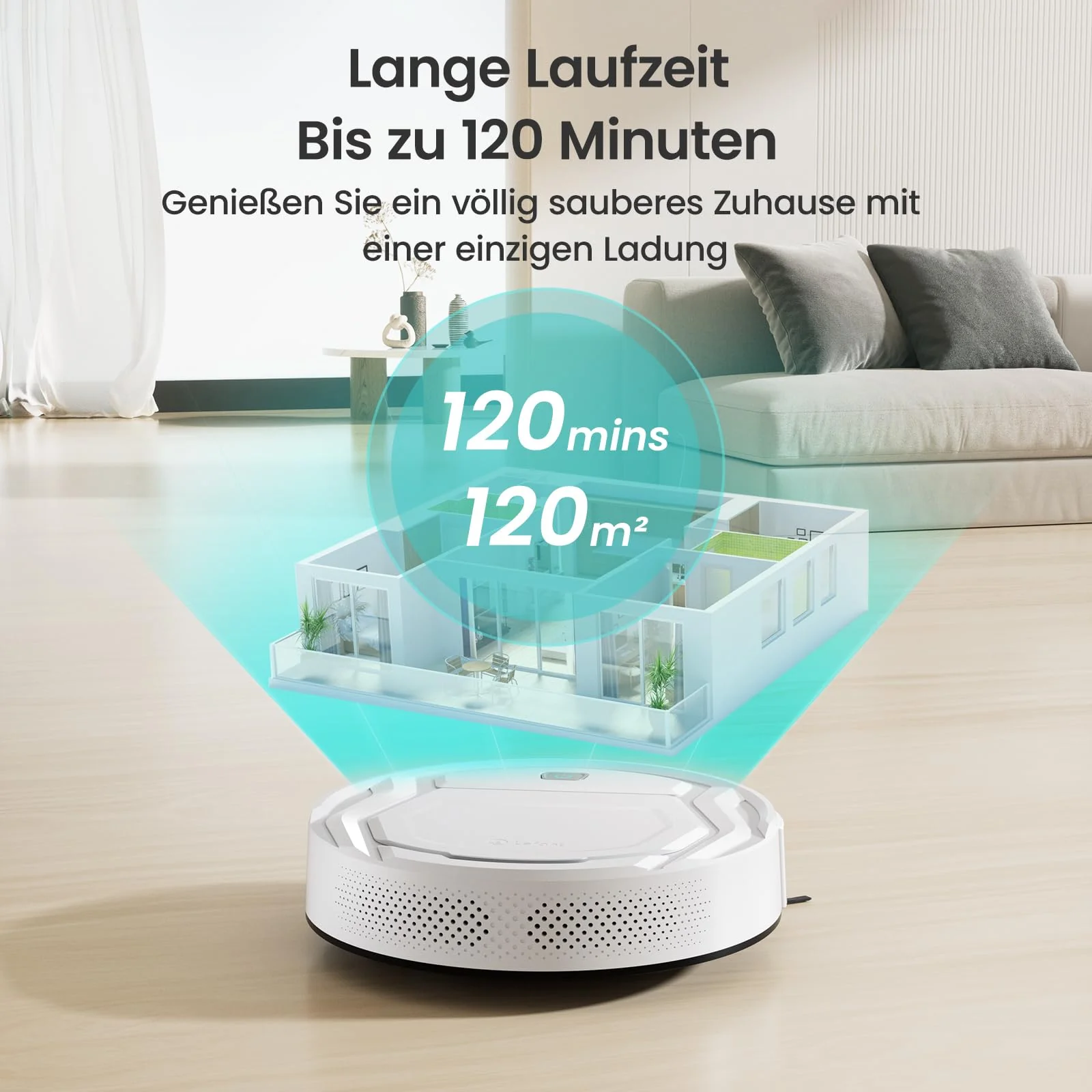 LEFANT Saugroboter mit Fernbedienung, 2200Pa Staubsauger Roboter, 120Mins Max, WLAN Roboterstaubsauger, Selbstaufladend, App/Alexa, Ideal für Tierhaare, Teppich, Hartboden 210P Weiß - Image 4