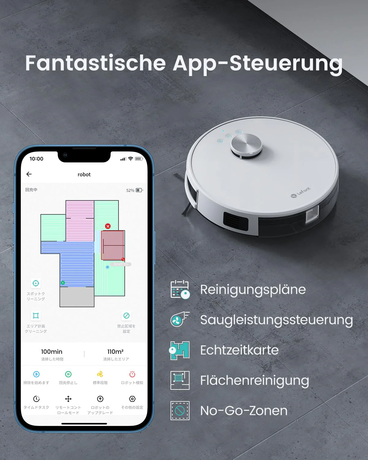 LEFANT Saugroboter mit Wischfunktion M1, 4000Pa Saugleistung Staubsauger Roboter 200min Laufzeit, Mehrstufiges Mapping, No-Go-Zonen, Saug und Wischroboter für Tierhaare, Teppiche und Hartböden - Image 4