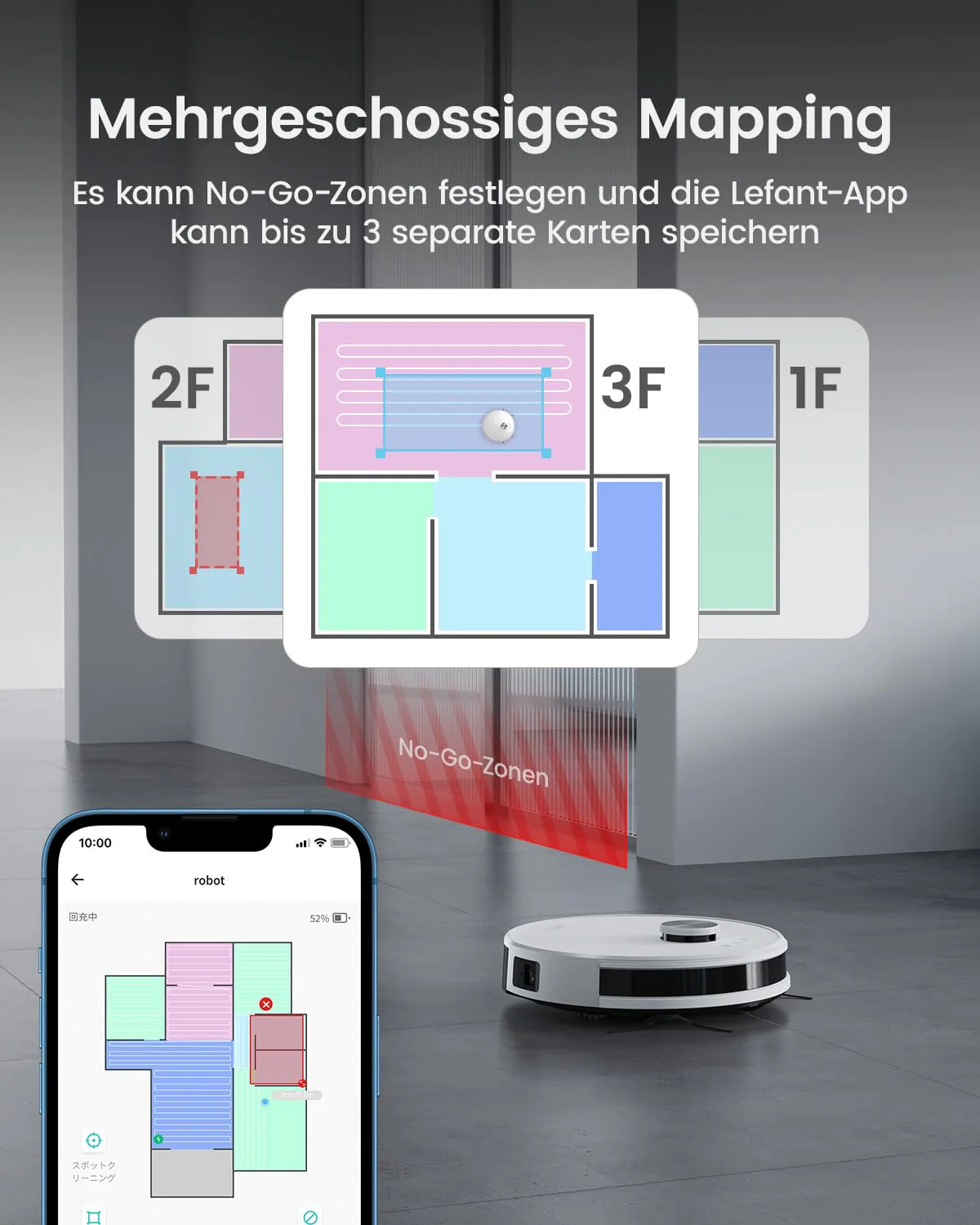 LEFANT Saugroboter mit Wischfunktion M1, 4000Pa Saugleistung Staubsauger Roboter 200min Laufzeit, Mehrstufiges Mapping, No-Go-Zonen, Saug und Wischroboter für Tierhaare, Teppiche und Hartböden - Image 6