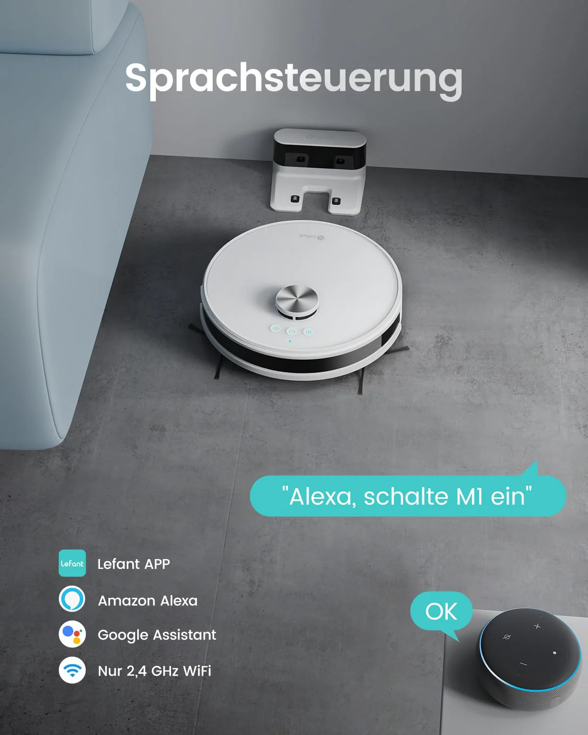 LEFANT Saugroboter mit Wischfunktion M1, 4000Pa Saugleistung Staubsauger Roboter 200min Laufzeit, Mehrstufiges Mapping, No-Go-Zonen, Saug und Wischroboter für Tierhaare, Teppiche und Hartböden - Image 7