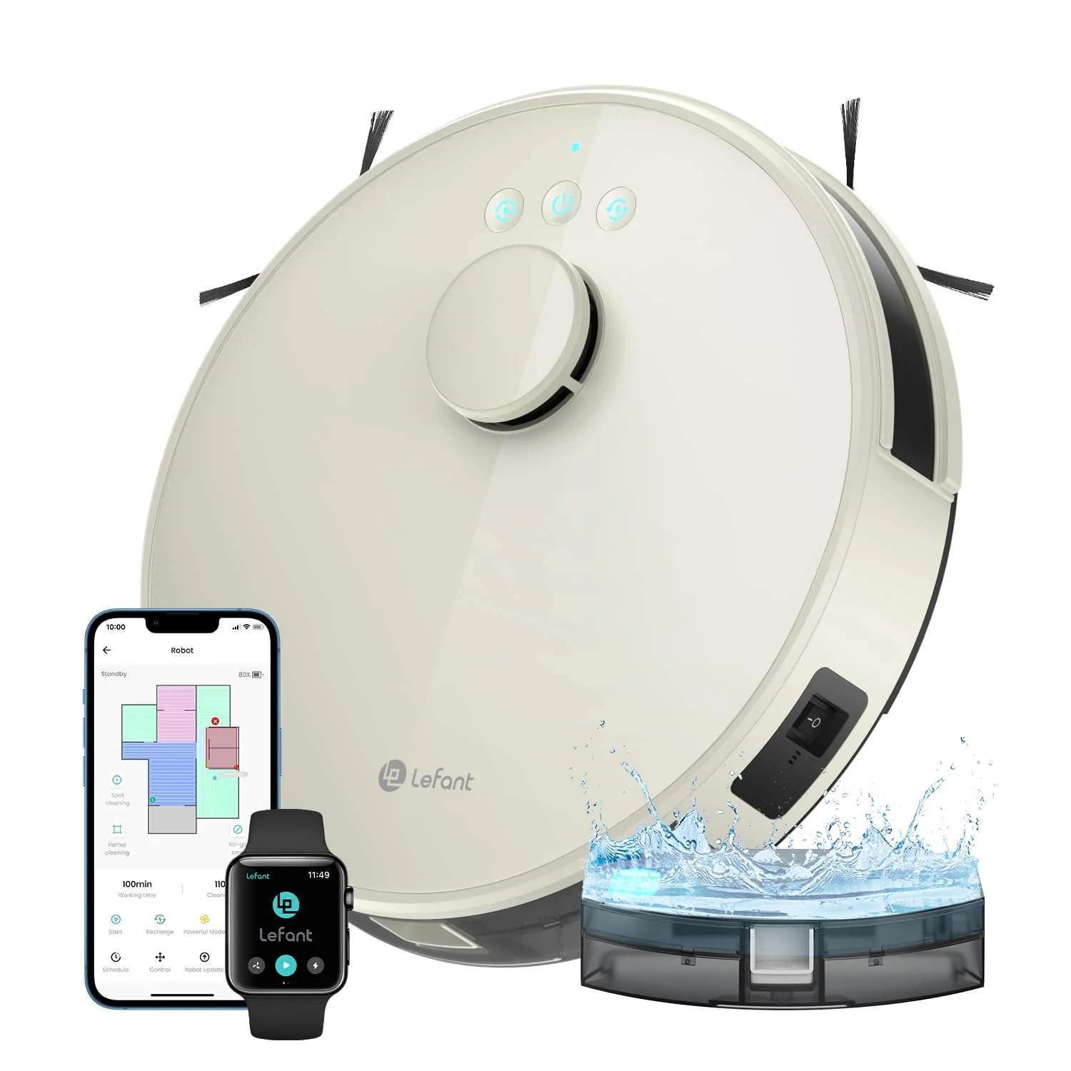 LEFANT Staubsauger Roboter, No-Go-Zonen, Saug und Wischroboter 5500 Pa Mehrstufiges Mapping, Laser Navigation, WiFi/APP/Alexa, Roboterstaubsauger für Tierhaare Hartböden