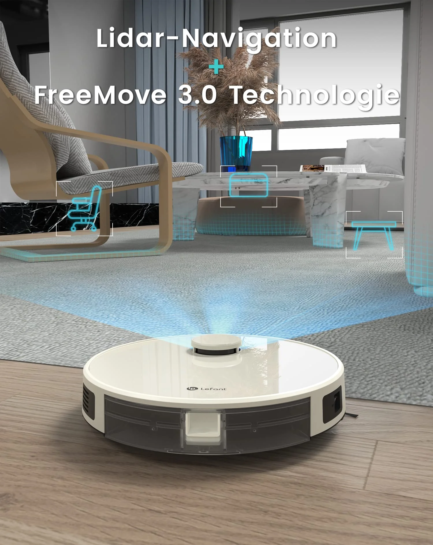 LEFANT Staubsauger Roboter, No-Go-Zonen, Saug und Wischroboter 5500 Pa Mehrstufiges Mapping, Laser Navigation, WiFi/APP/Alexa, Roboterstaubsauger für Tierhaare Hartböden - Image 4