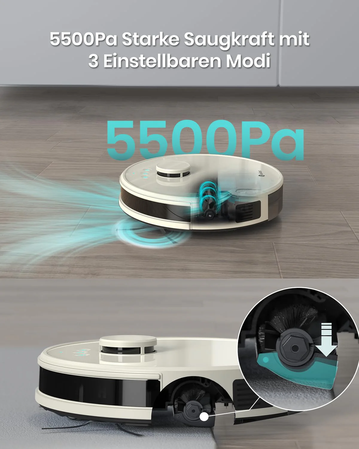 LEFANT Staubsauger Roboter, No-Go-Zonen, Saug und Wischroboter 5500 Pa Mehrstufiges Mapping, Laser Navigation, WiFi/APP/Alexa, Roboterstaubsauger für Tierhaare Hartböden - Image 5