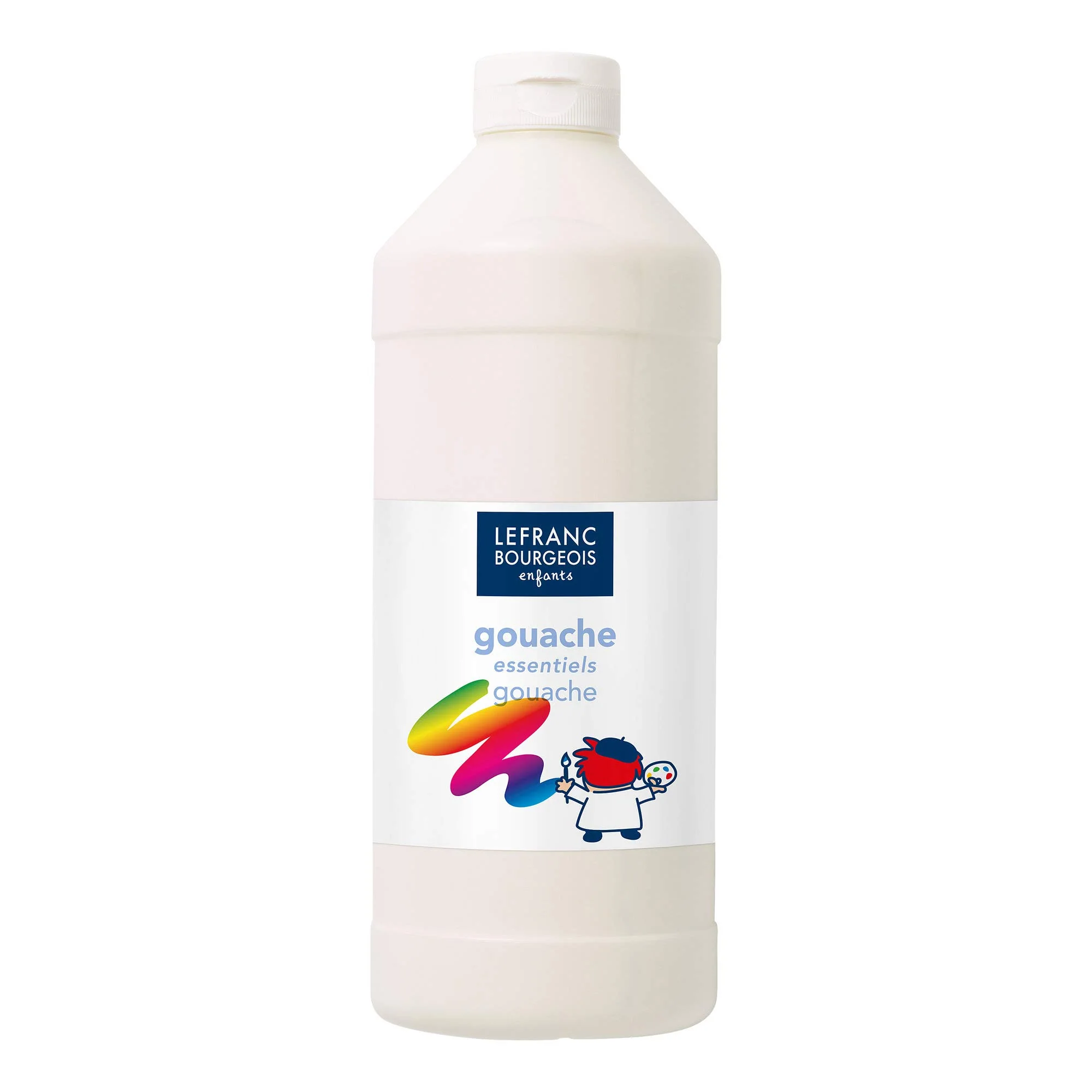 Lefranc Bourgeois 188524 Value Kinder Gouachefarbe auf Wasserbasis, leuchtende Farben, deckend, gebrauchsfertig, abwaschbar, Dosieröffnung, 1000ml Flasche - Weiß