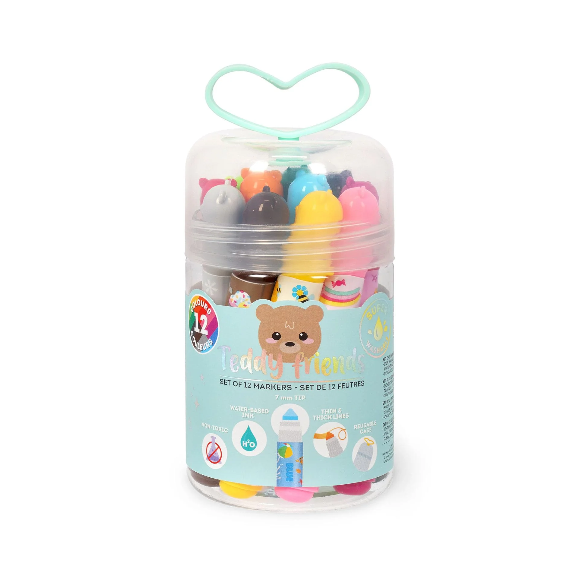 LEGAMI - Set mit 12 Filzstiften, Teddy Friends, 12 sortierte Farben, waschbar und ungiftig, nicht eindringende Spitze, feine und breite Striche, für Kinder und Mädchen, wiederverwendbare Verpackung - Image 2