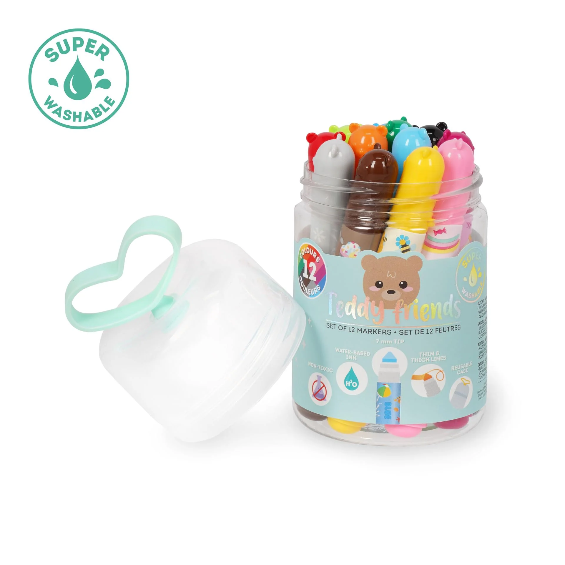 LEGAMI - Set mit 12 Filzstiften, Teddy Friends, 12 sortierte Farben, waschbar und ungiftig, nicht eindringende Spitze, feine und breite Striche, für Kinder und Mädchen, wiederverwendbare Verpackung - Image 4