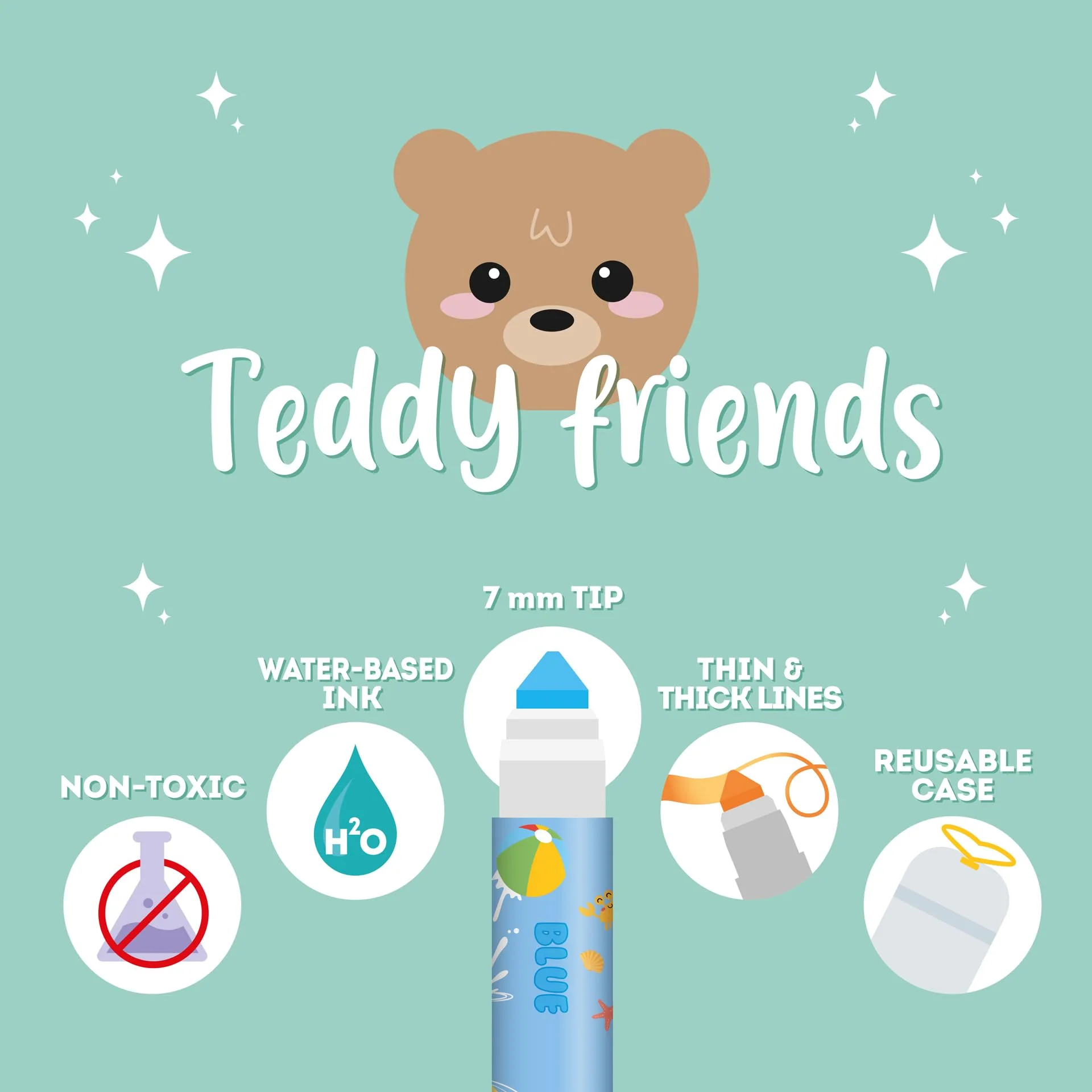 LEGAMI - Set mit 12 Filzstiften, Teddy Friends, 12 sortierte Farben, waschbar und ungiftig, nicht eindringende Spitze, feine und breite Striche, für Kinder und Mädchen, wiederverwendbare Verpackung - Image 5
