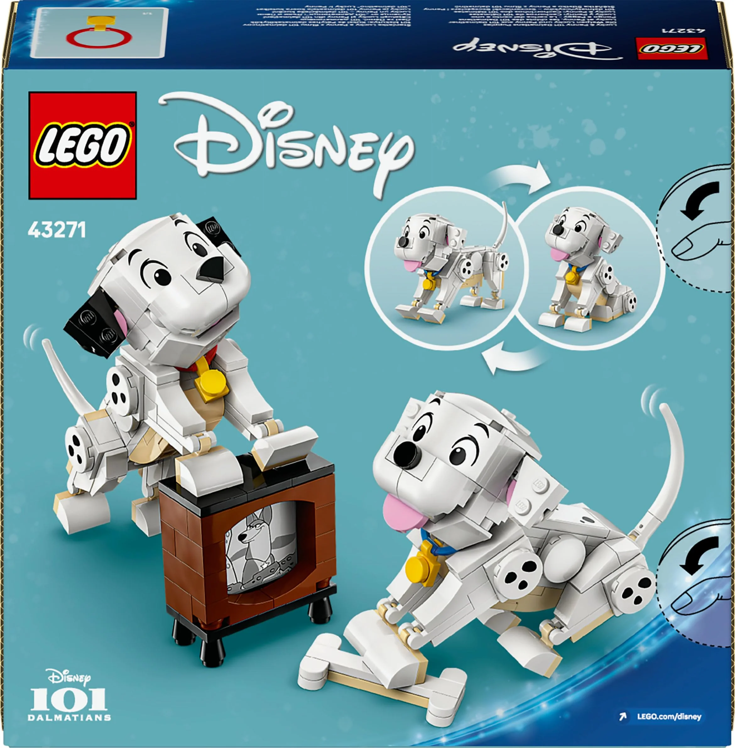 LEGO ǀ Disney Lucky & Penny 101 Dalmatiner - Welpen Spielset – Tierfiguren zum Spielen mit beweglichen Köpfen, Beinen & Schwänzen – Knochen & Fernseher – Geschenk für Mädchen ab 6 Jahren – 43271 - Image 2