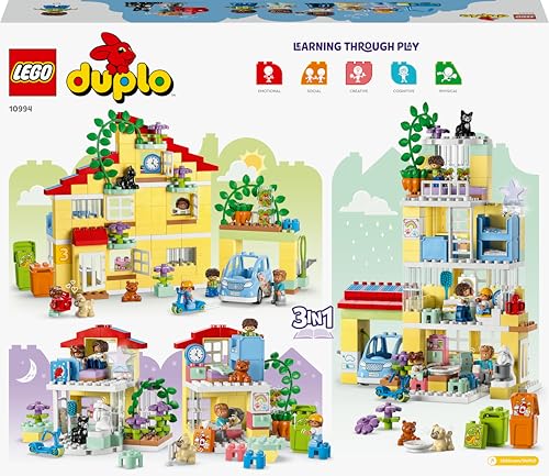 LEGO 10994 DUPLO 3-in-1-Familienhaus, Puppenhaus aus Bausteinen mit Push&Go Auto, 5 Figuren, 2 Tieren und Spielzeug-Lampe, Spielhaus Geschenk für Kleinkinder, Mädchen und Jungen ab 3 Jahren - Image 2