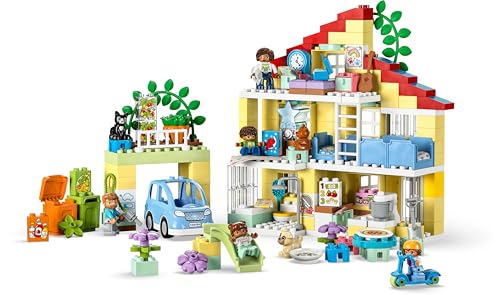 LEGO 10994 DUPLO 3-in-1-Familienhaus, Puppenhaus aus Bausteinen mit Push&Go Auto, 5 Figuren, 2 Tieren und Spielzeug-Lampe, Spielhaus Geschenk für Kleinkinder, Mädchen und Jungen ab 3 Jahren - Image 3