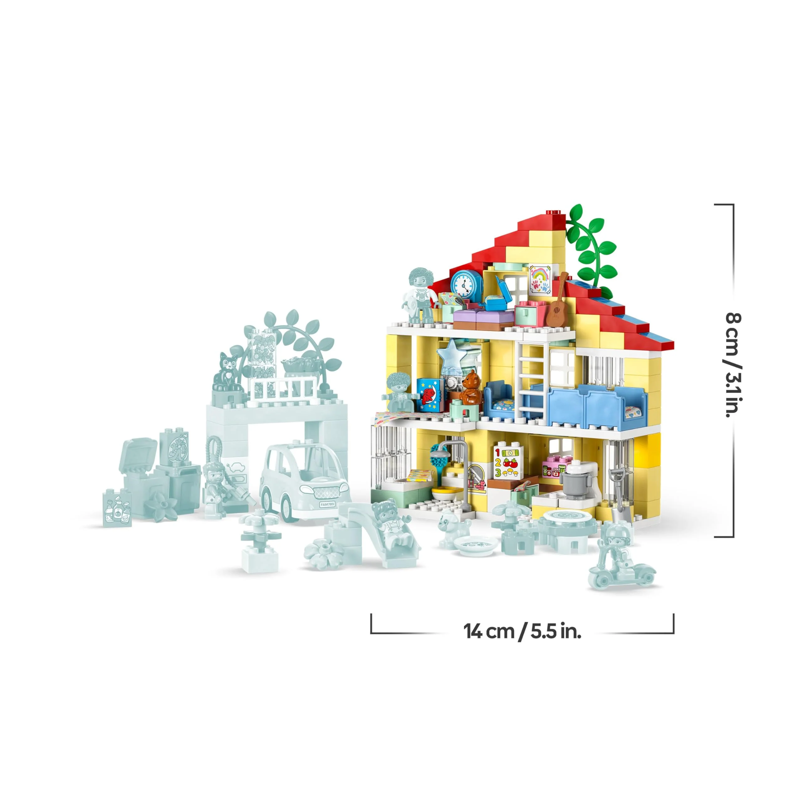 LEGO 10994 DUPLO 3-in-1-Familienhaus, Puppenhaus aus Bausteinen mit Push&Go Auto, 5 Figuren, 2 Tieren und Spielzeug-Lampe, Spielhaus Geschenk für Kleinkinder, Mädchen und Jungen ab 3 Jahren - Image 5