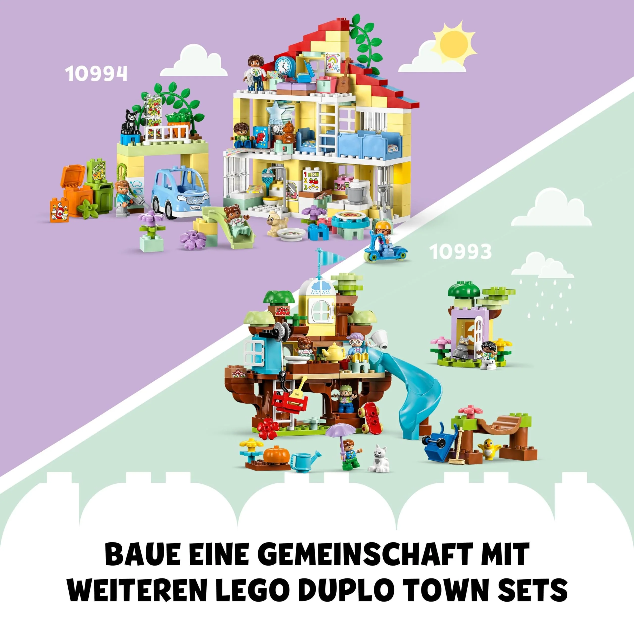 LEGO 10994 DUPLO 3-in-1-Familienhaus, Puppenhaus aus Bausteinen mit Push&Go Auto, 5 Figuren, 2 Tieren und Spielzeug-Lampe, Spielhaus Geschenk für Kleinkinder, Mädchen und Jungen ab 3 Jahren - Image 6