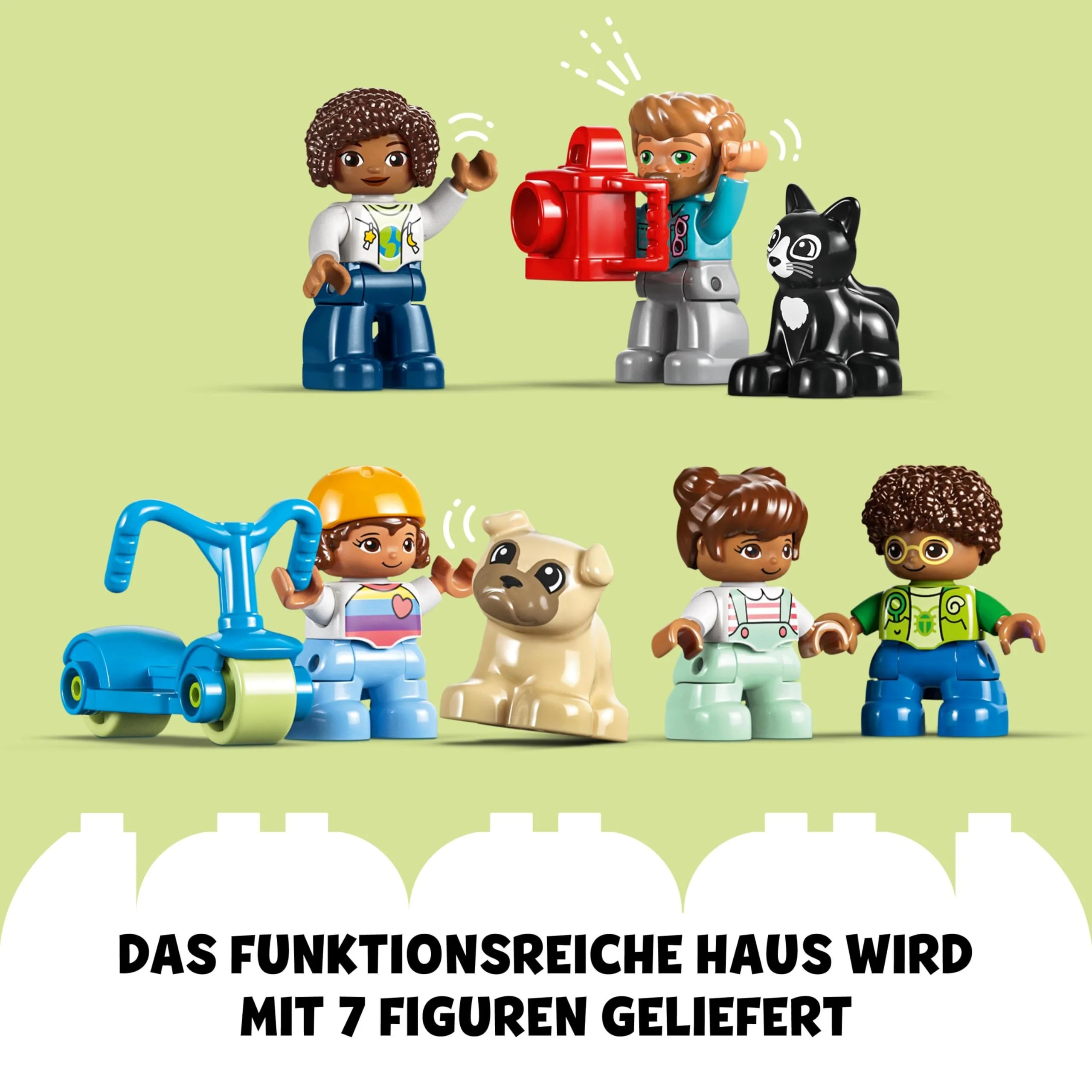 LEGO 10994 DUPLO 3-in-1-Familienhaus, Puppenhaus aus Bausteinen mit Push&Go Auto, 5 Figuren, 2 Tieren und Spielzeug-Lampe, Spielhaus Geschenk für Kleinkinder, Mädchen und Jungen ab 3 Jahren - Image 7