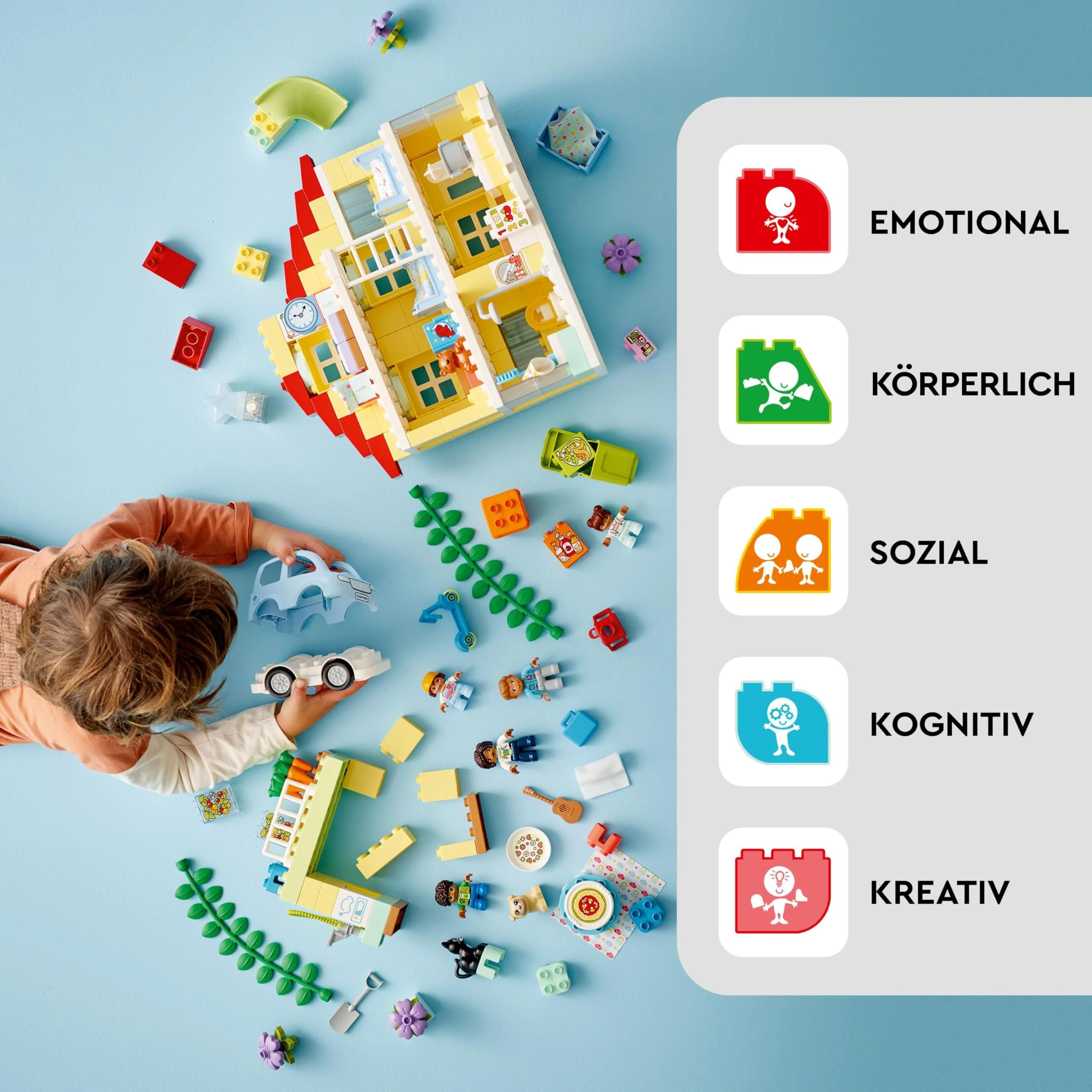 LEGO 10994 DUPLO 3-in-1-Familienhaus, Puppenhaus aus Bausteinen mit Push&Go Auto, 5 Figuren, 2 Tieren und Spielzeug-Lampe, Spielhaus Geschenk für Kleinkinder, Mädchen und Jungen ab 3 Jahren - Image 9