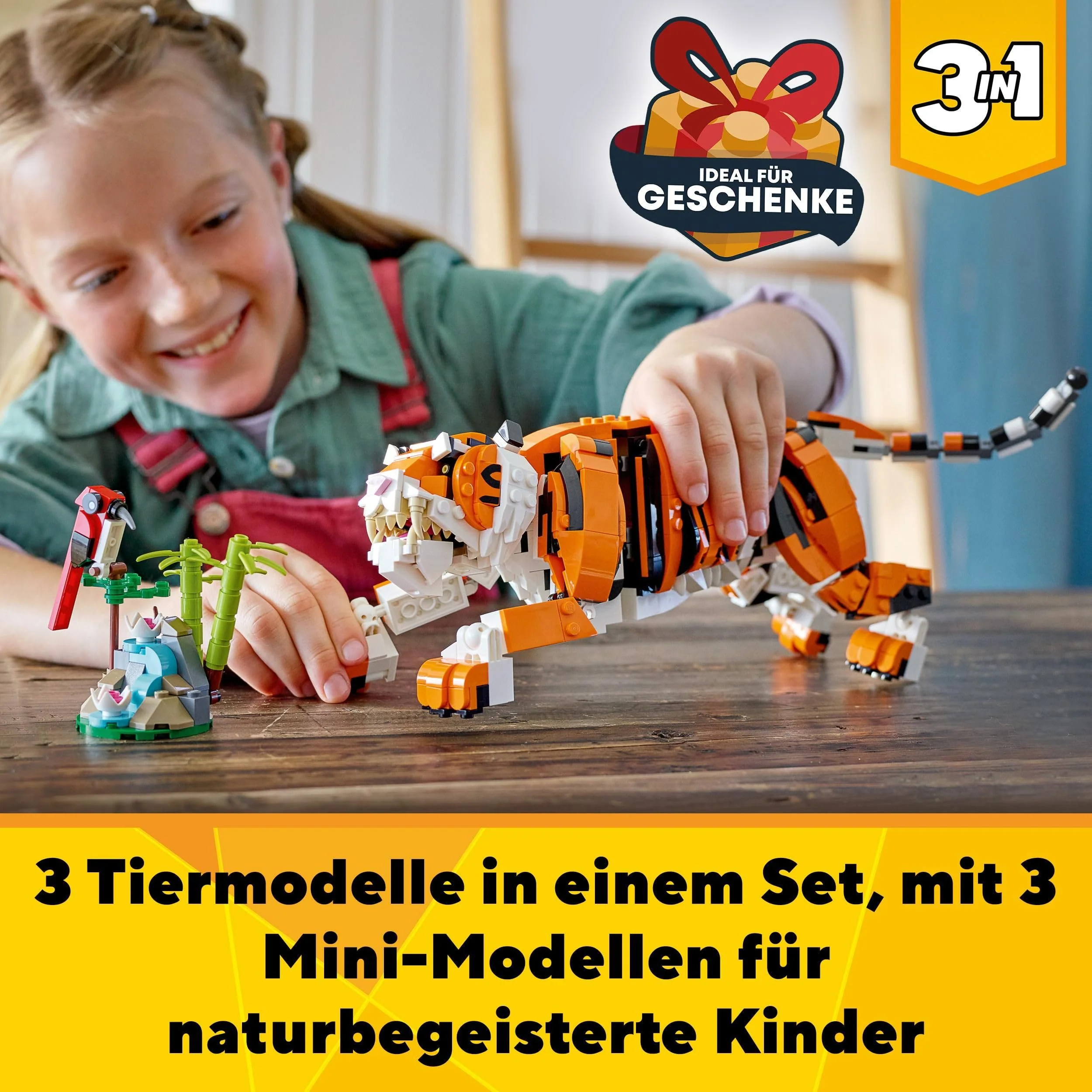 LEGO 31129 Creator Majestätischer Tiger, Panda oder Fisch, 3-in-1 Tierfiguren-Set, Spielzeug für Kinder, Jungen und Mädchen, Konstruktionsspielzeug mit Tieren - Image 10
