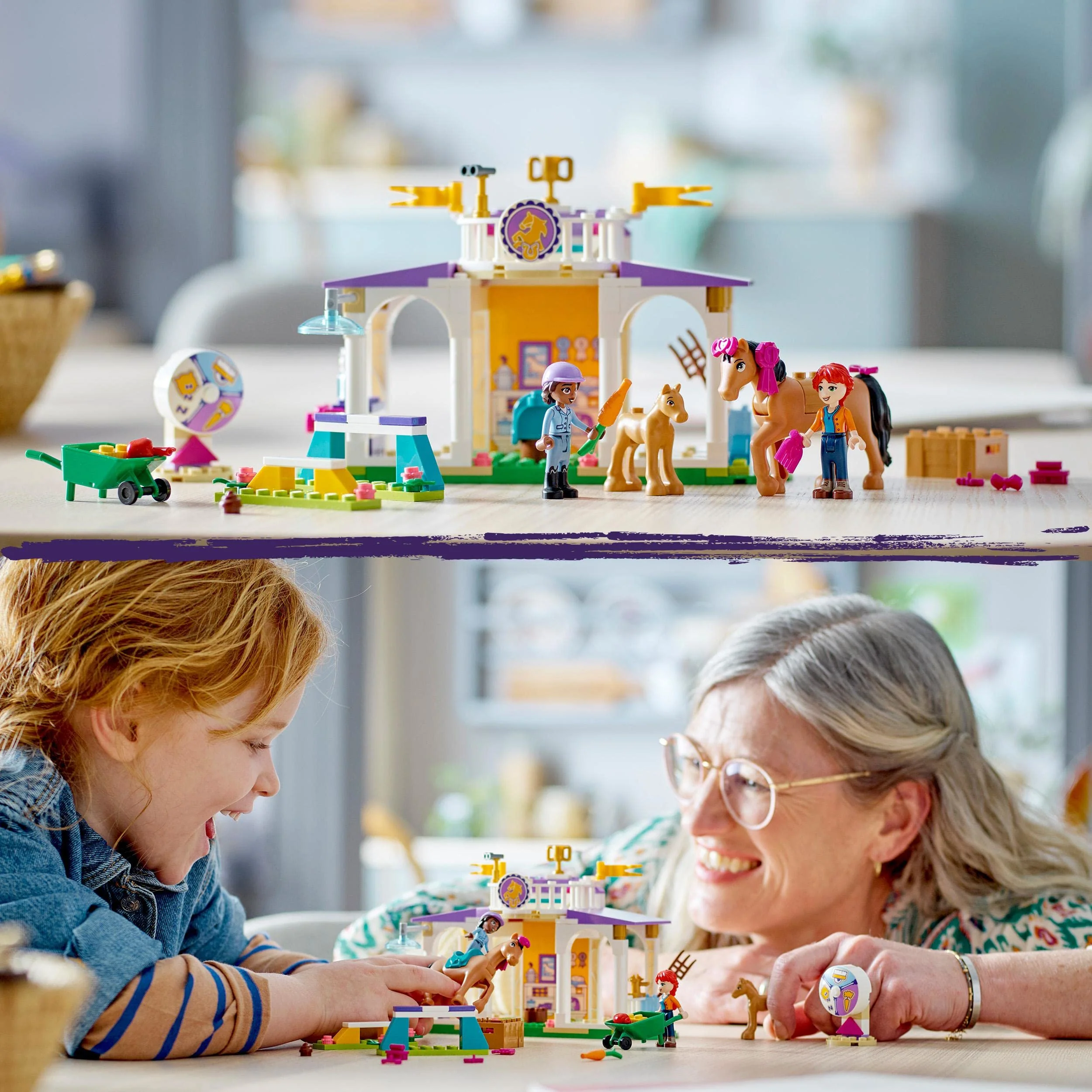 LEGO 41746 Friends Reitschule Set mit 2 Spielzeug-Pferden, Aliya und Mia Mini-Puppen, Reitstall- und Pferdespielzeug, Tierpflege-Geschenk für Kinder, Mädchen und Jungen ab 4 Jahre - Image 3